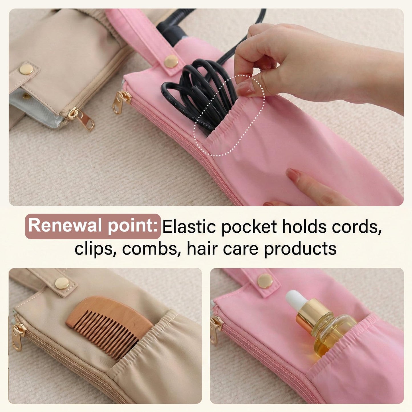 Geyynow 2PCS Holder & Mat for Hot Tools, Heat Resistant Curling Iron Travel Bag, Flat Iron Storage Hair Tool Organizer - Ideal for Home, Travel, Gift
