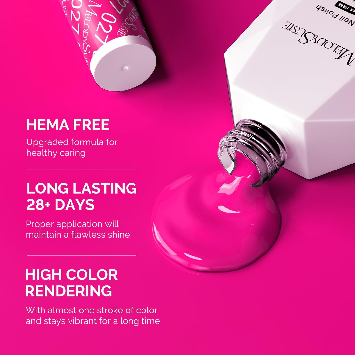 MelodySusie Hema Free Gel Nail Polish, 0.5 Fl Oz Thick Hot Pink Gel Polish, Non Toxic, Long Lasting, Soak Off UV Nail Polish, Manicure Nail Design Salon DIY Nail Art at Home 027