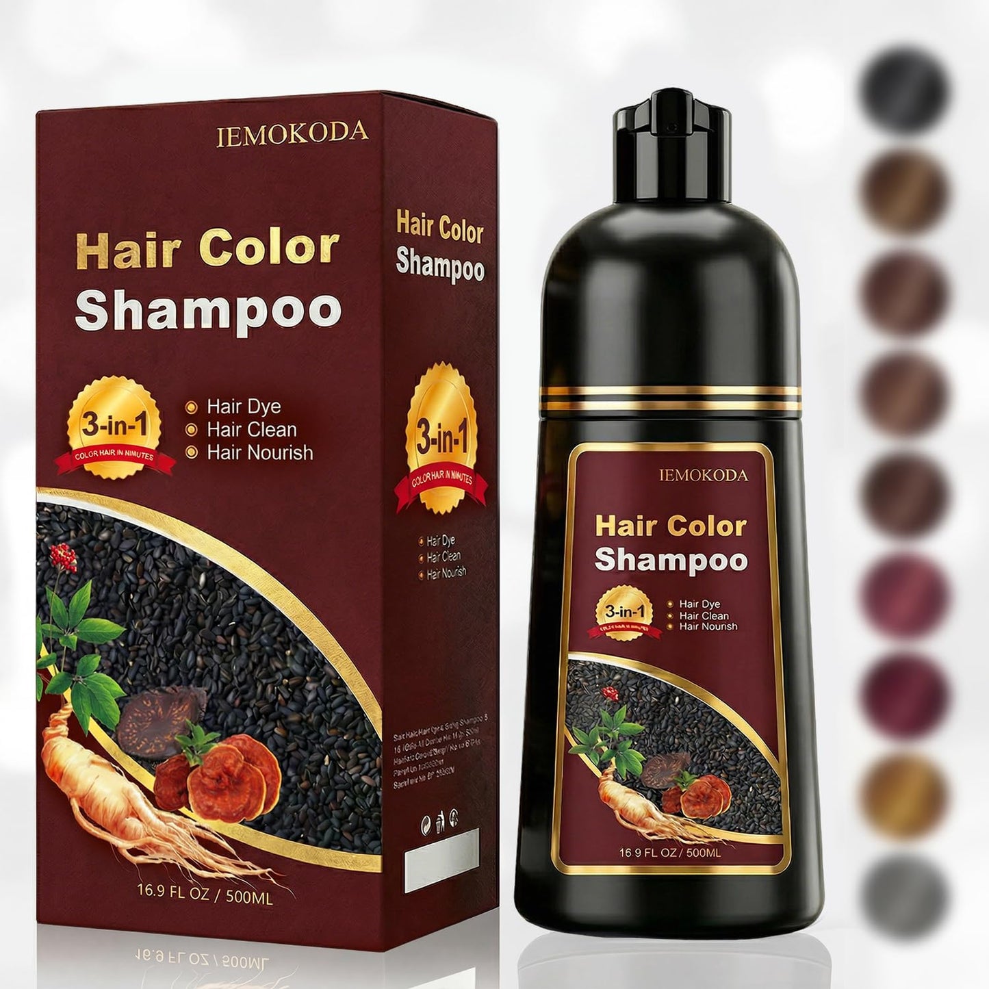 Light Brown Hair Dye Shampoo - 3-in-1 Color Treatment for Gray Coverage | Fast-Acting Natural Brown Hair Color