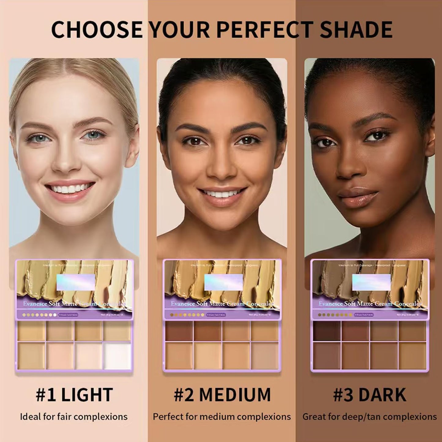 8 Shade Cream Concealer Palette, Matte Full Coverage Contour Makeup, Waterproof Longwear Face Kit For Dark Circles Blemishes, Multi Tone Highlight Foundation For All Skin Complexions，#1