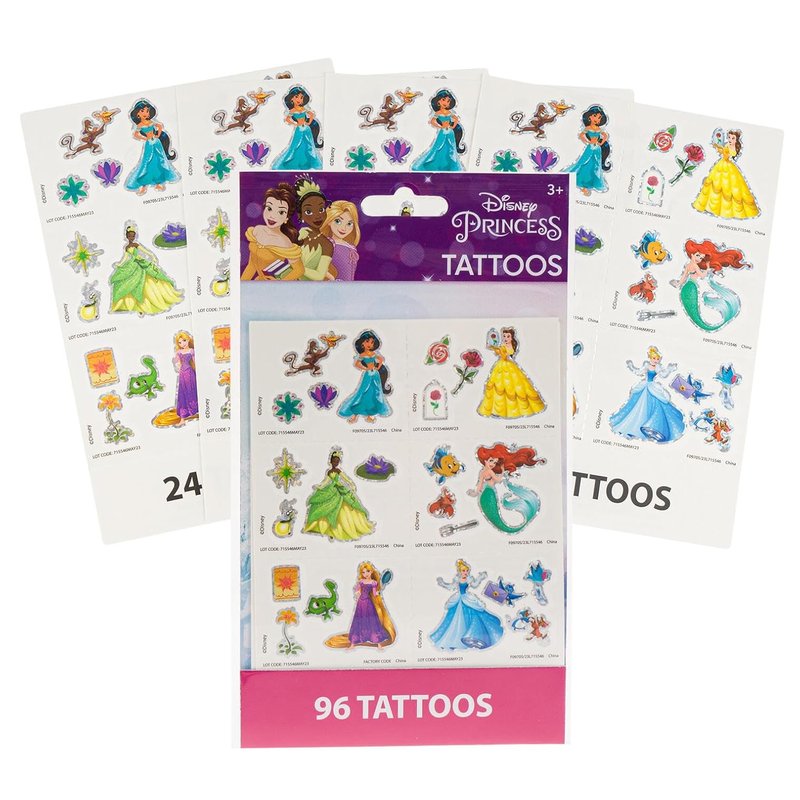 Princess Temporary Tattoos - Jasmine, Belle, Rapunzel & Tiana - 96 Count, Small, Blue Design
