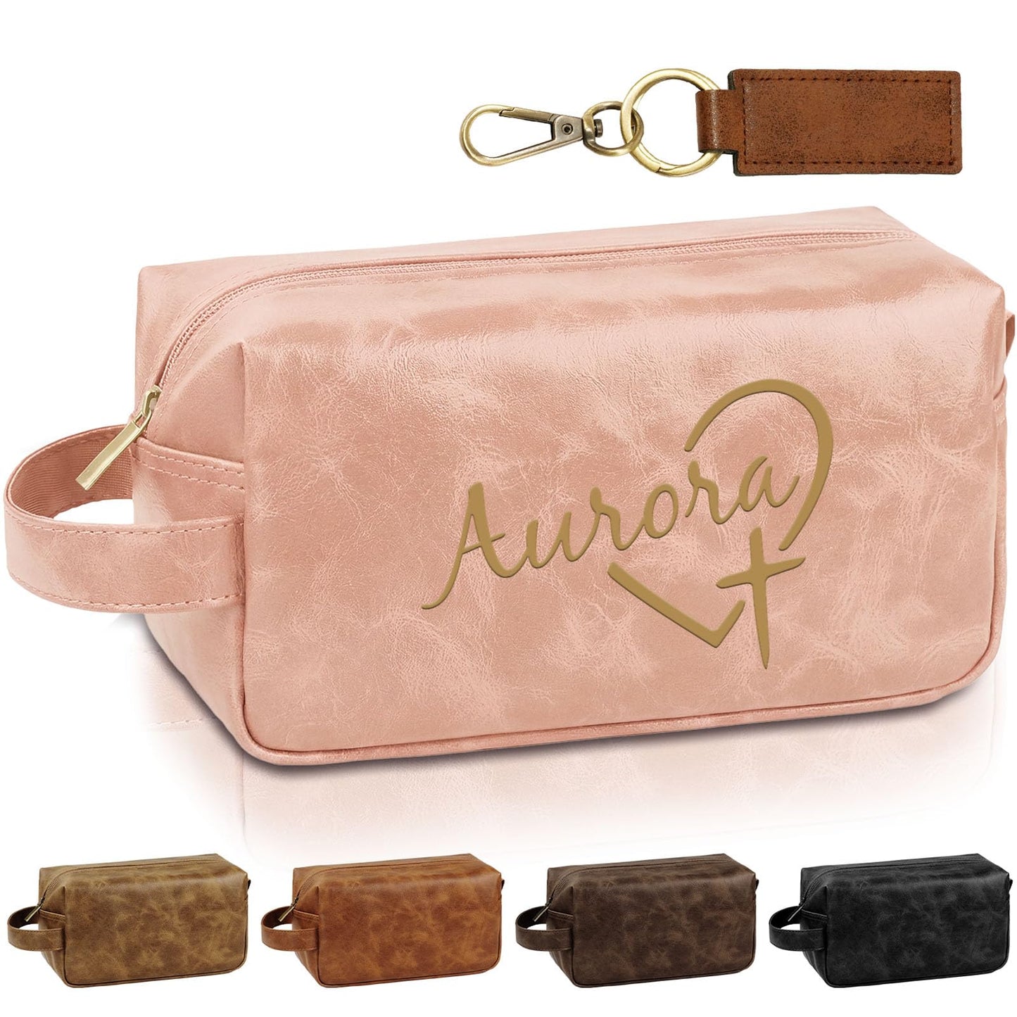 Motifool Personalized Toiletry Bag, Graduation Gifts, Custom Leather Shaving Bag, Travel Kit for Men Women, Father, Mother, Birthday, Anniversary, Engraved with Name, Waterproof (Pink)