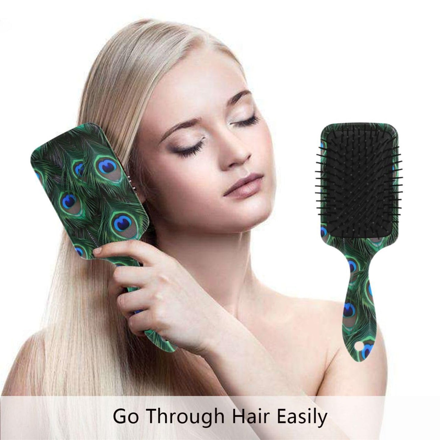 Peacock Feather Hair Brush for Wet & Dry Hair Grip Soft Bristles for Anti Static & Frizz Air Cushion Comb for Women Girls