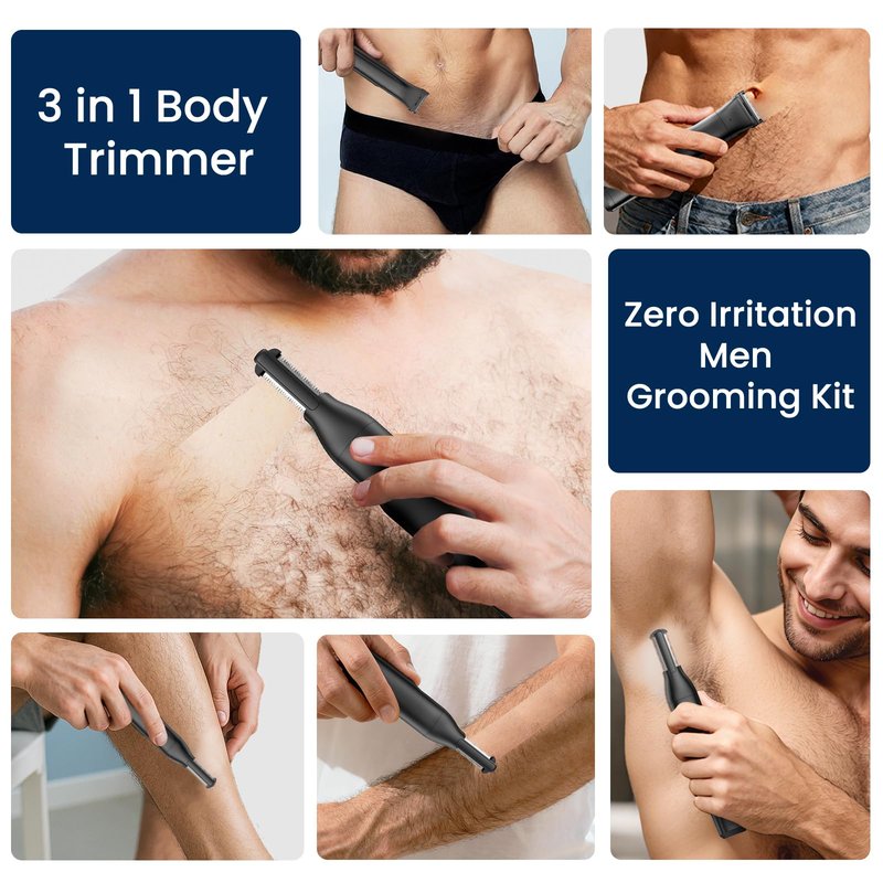 Body Hair Trimmer for Men 3-in-1 Groin, Pubic & Ball Trimmer with Skin Safe No-Nick Blades, IPX6 Waterproof Wet/Dry Electric Shaver for Chest, Underarms, Legs, USB-C Rechargeable Grooming Kit