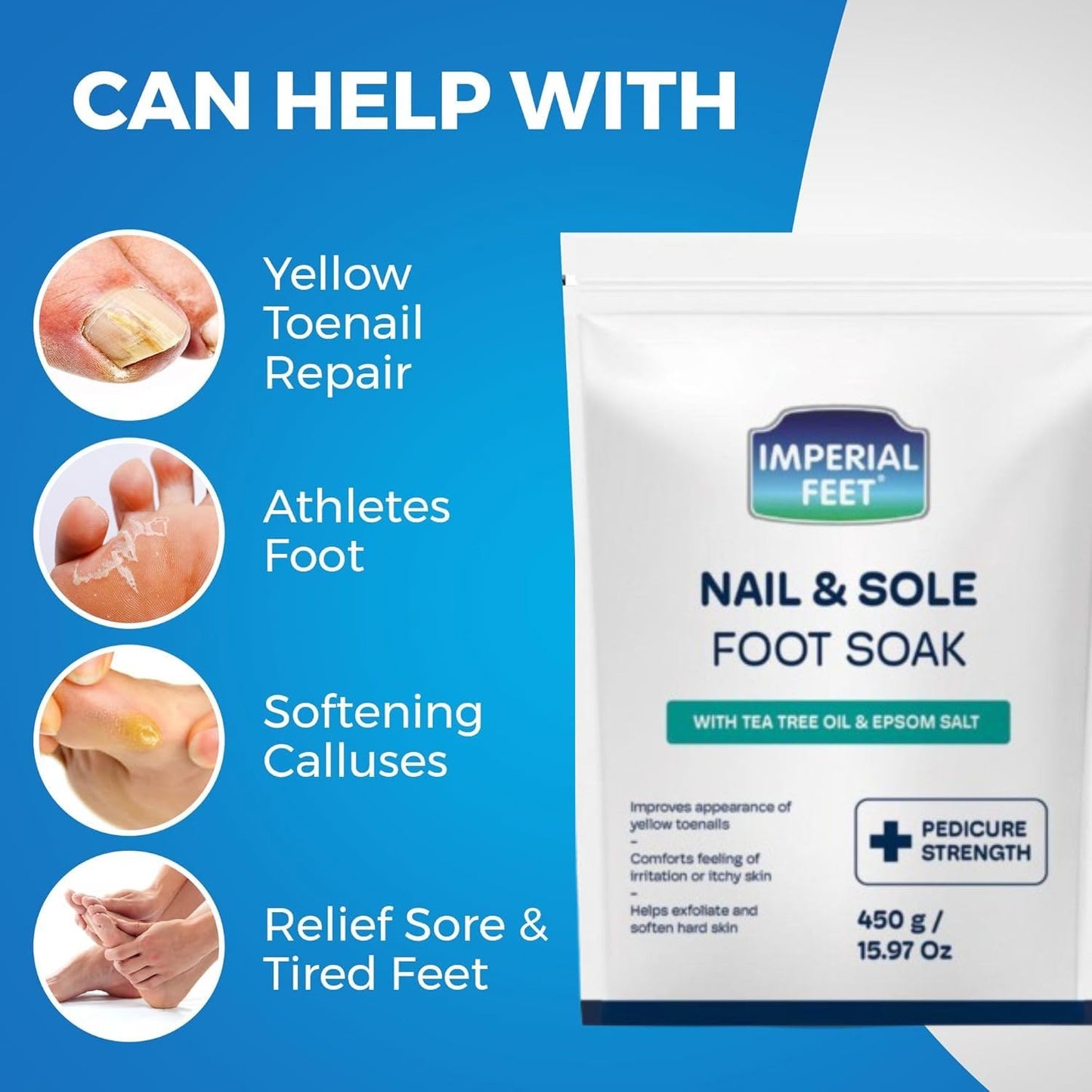 Epsom Salt Foot Soak - Pedicure Grade Toenail Repair & Fungus Treatment | 16oz Tea Tree Oil