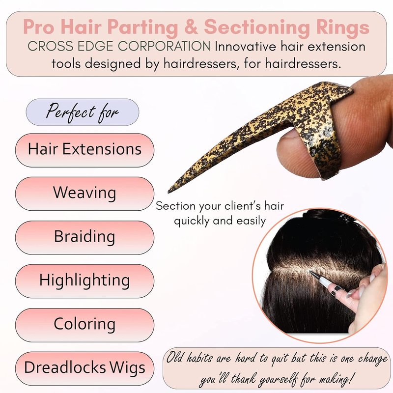 Quick Braid Aid Finger Parting Tool - Stainless Steel Braiding Tool for Dreadlocks, Wig Styling & Hair Extensions | Gold Antique