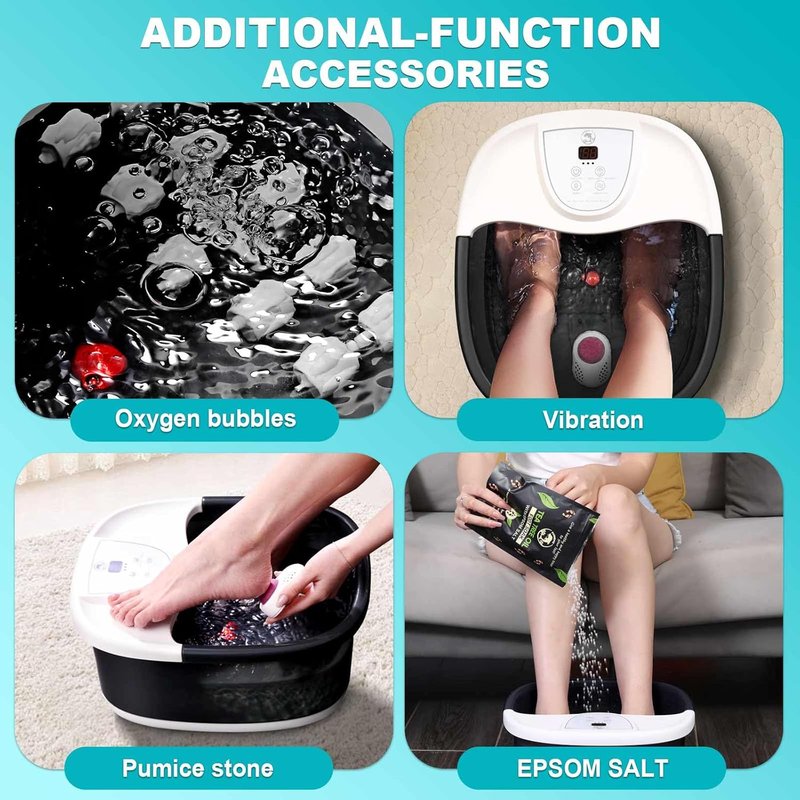 Foot Spa Bath Massager with Heat | 22 Massage Rollers, Temperature Control, Jets & Bubbles - Black