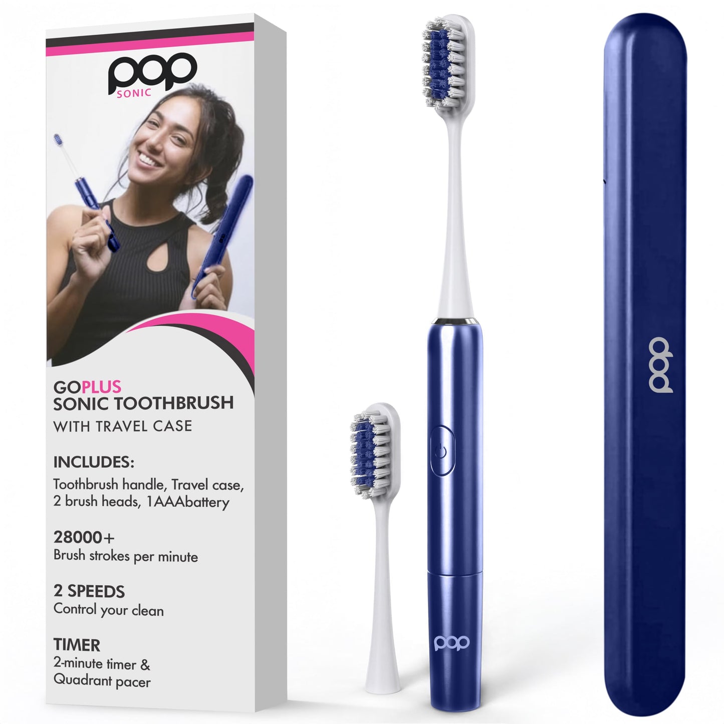 Go Plus Sonic Toothbrushes for Adults w/Electric Toothbrush Case - Electric Toothbrush for Adults & Kids - Sonic Toothbrush w/ 2 Speeds - 18000-24000 Vibrations Per Minute (Brilliant Blue)