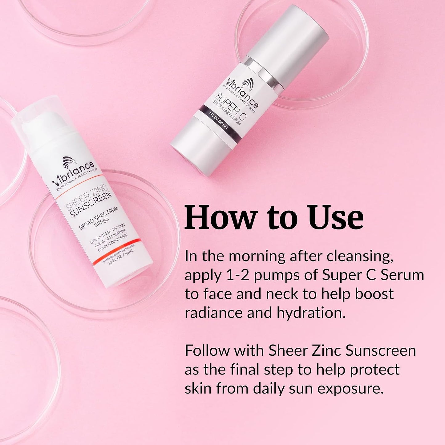 Vibriance Simple Skincare Essentials Bundle - Super C Vitamin Serum & Sheer Zinc Sunscreen SPF 50 | Nourish & Protect Skin