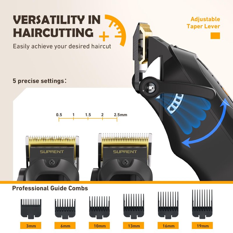 Professional Cordless Hair Clippers for Men- Hair Cutting Kit for Barbers & Family, Wireless Beard Hair Trimmers Set with LED Display, Rechargeable Hair Cutting Machine for Family (Black)