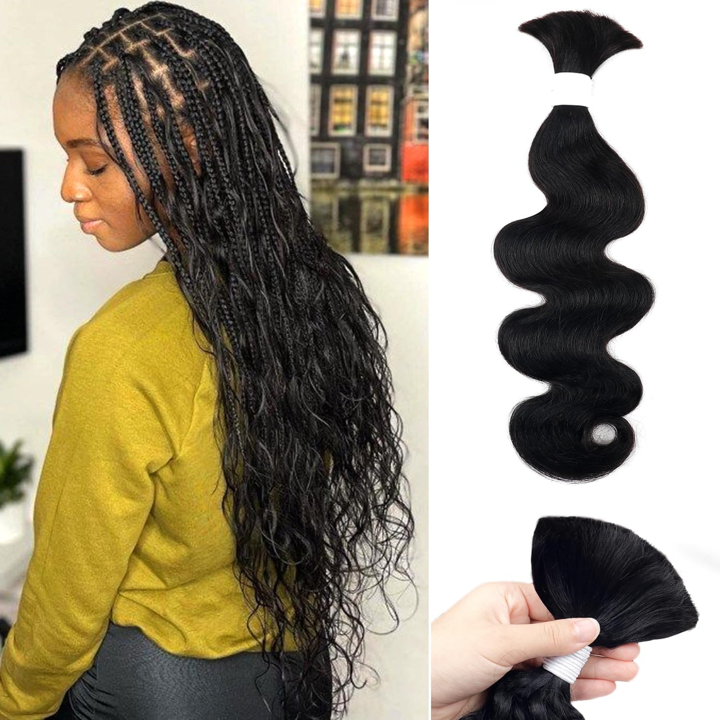 Body Wave Curly 4/27 Human Braiding Hair - 100g One Bundle for Boho Braids | 18 Inch