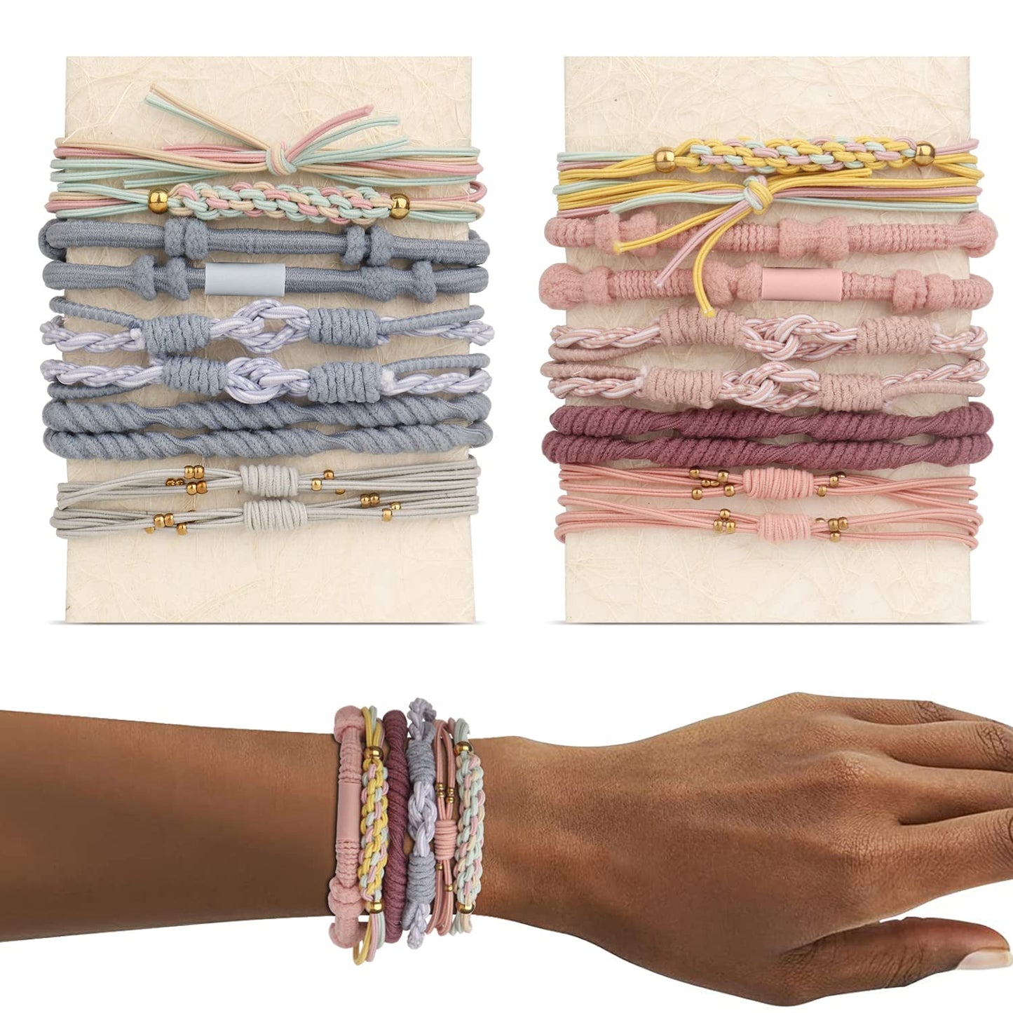25 Pcs Hair Tie Bracelets - Stylish Boho Hair Ties for Women | No Damage Ponytail Holders in 6 Trendy Colors