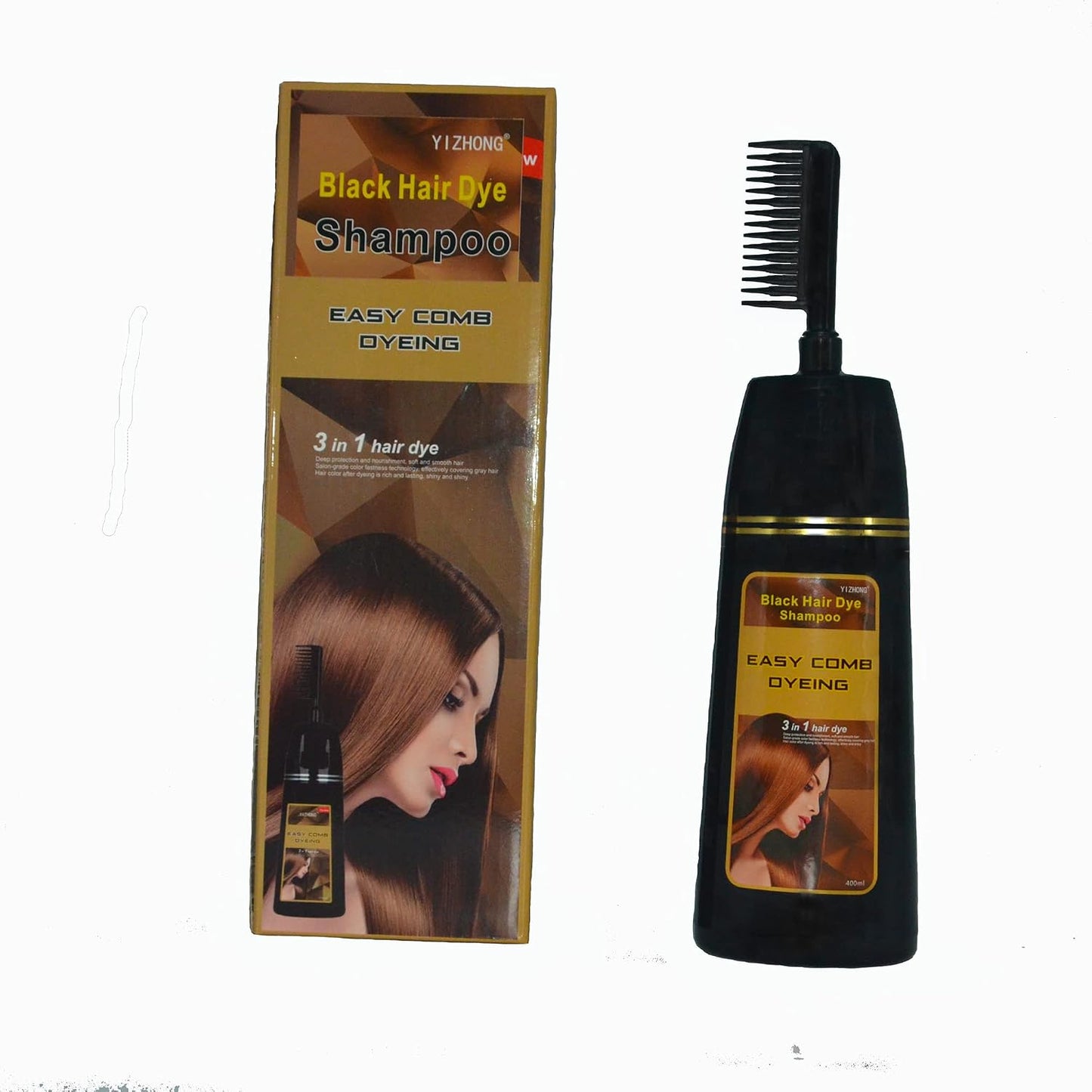 Dark Brown Hair Dye Shampoo - Permanent Color for 100% Gray Coverage | Easy Comb Application