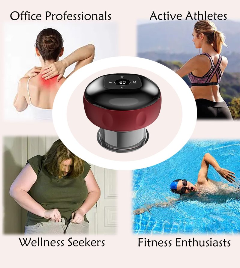 Ctpceept Smart Breathing Cupping Massager, 5-in-1 Electric Cupping Device with Intelligent Pressure Control, Red Light & Heat for Muscle Pain Relief - Portable Kit for Home Gym 1 Pack