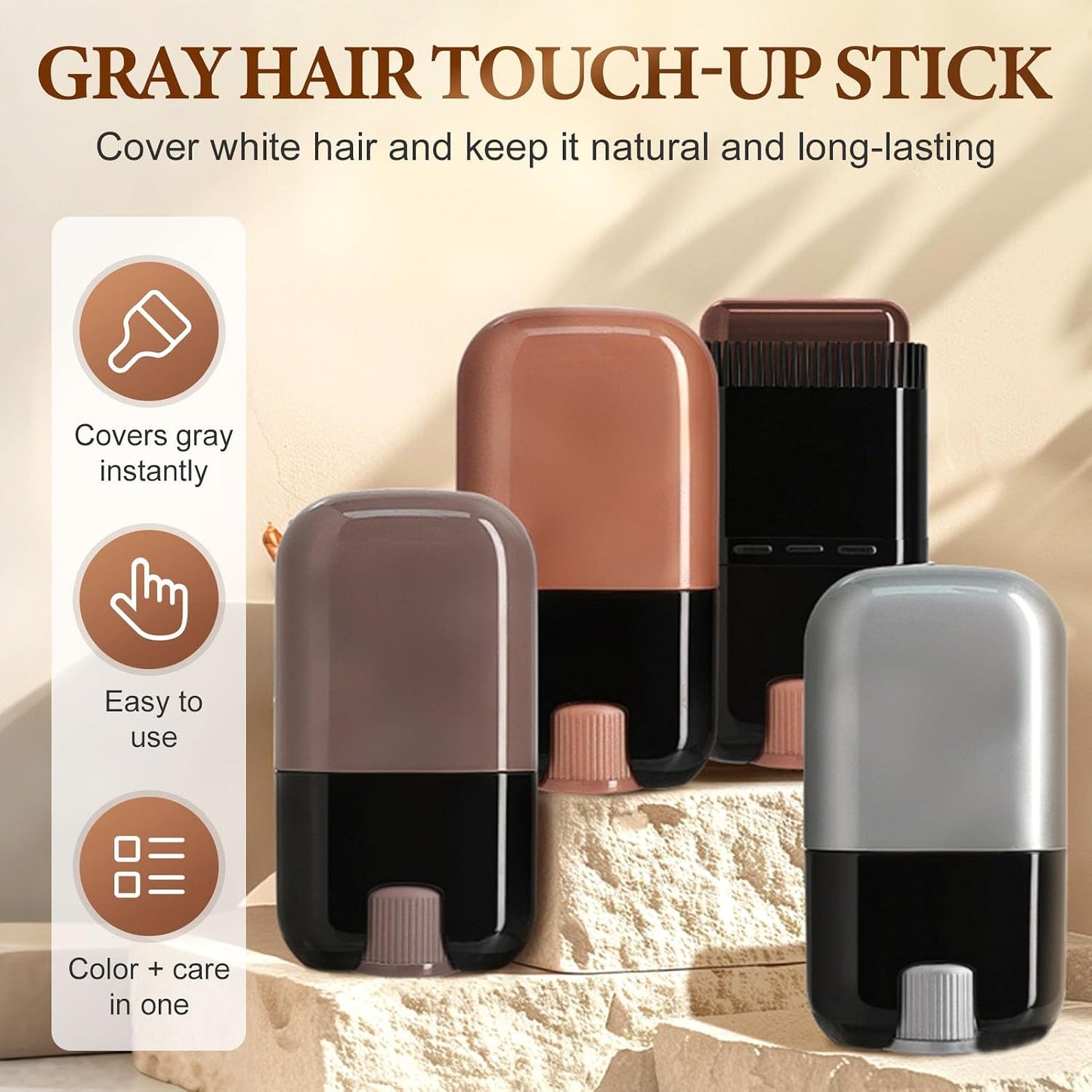 Hair Color Stick - Waterproof Gray Hair Concealer | 2-in-1 Touch-Up Comb for Women - Black