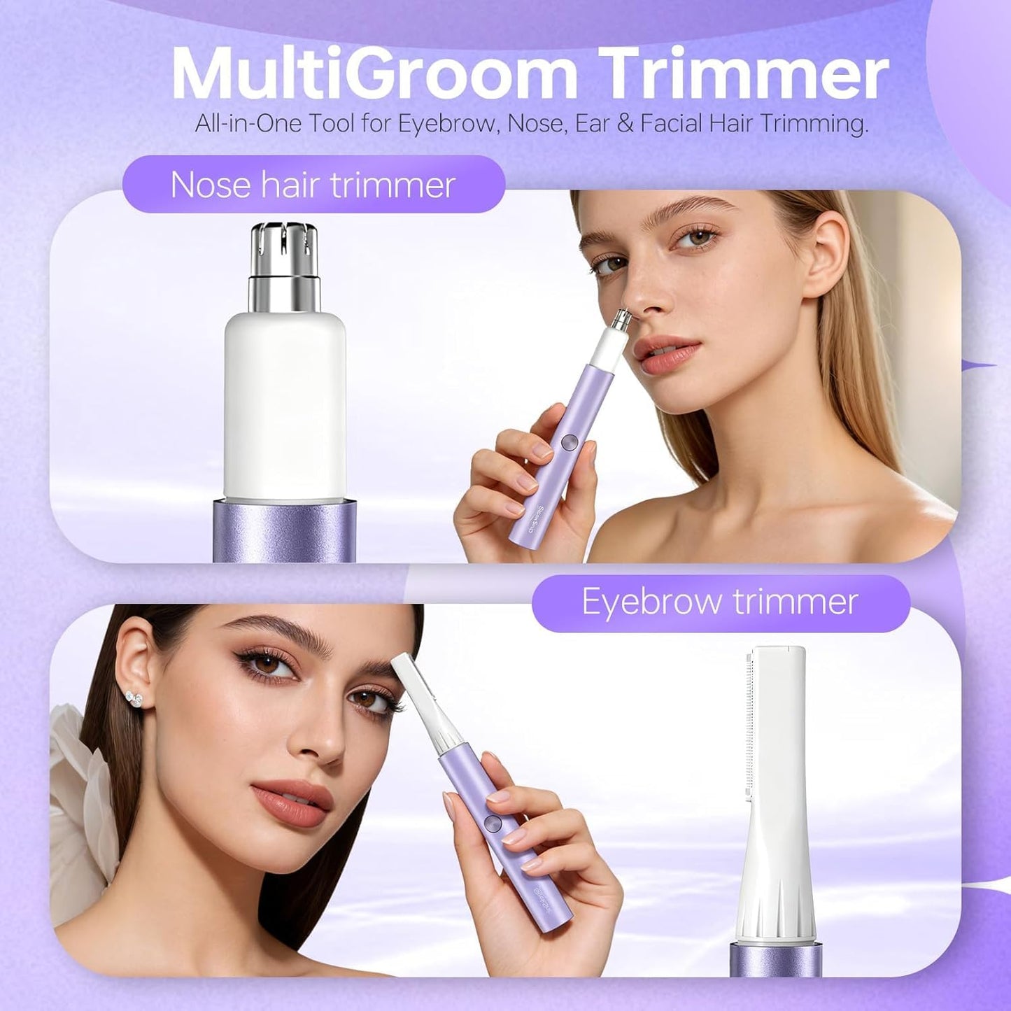 SleekSnip Nose & Eyebrow Hair Trimmer for Women, Facial Hair Shaver Perfect for Face, Ear Nose and Eyebrows Rechargeable