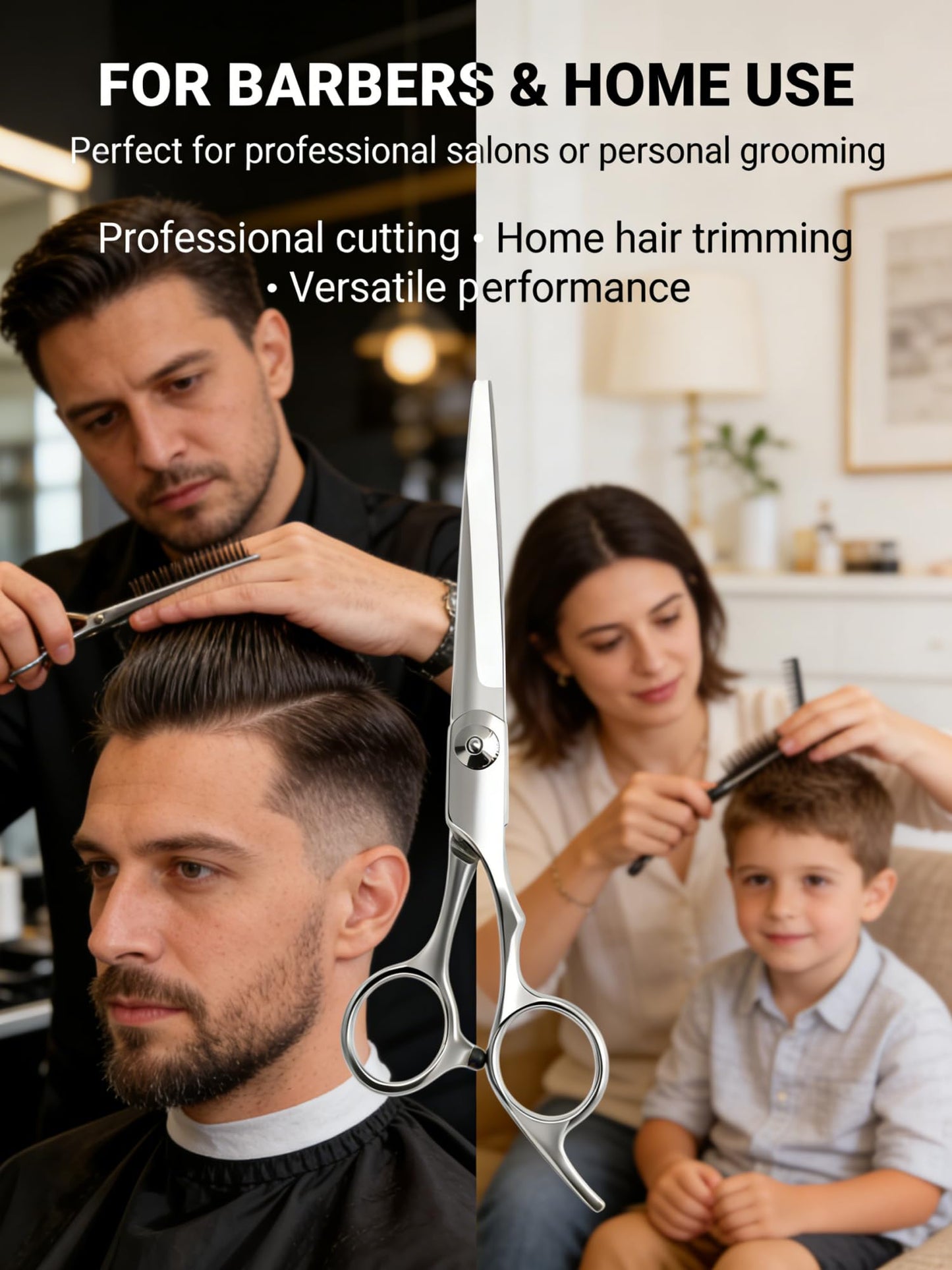 2-Pcs Hair Scissors Set, 6.5-inch Stainless Steel Hair Cutting Scissors Shears and 1 Comb for Pet, Men, Women