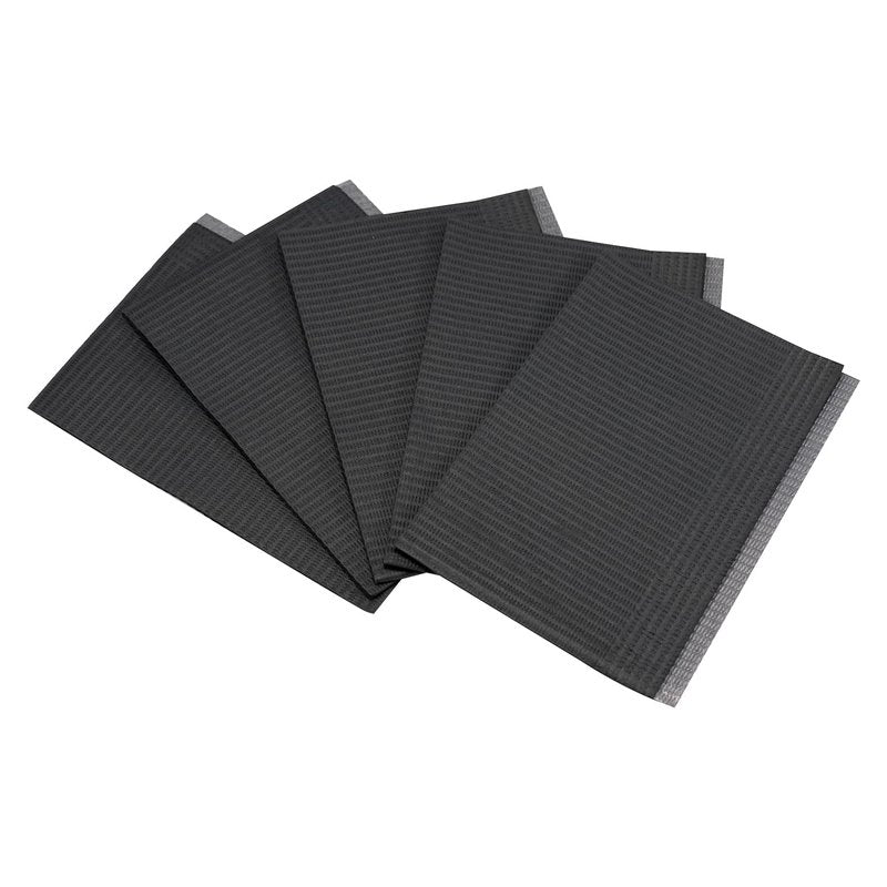Jet Black Supply 4Ply Premium Patient Bibs, 13" x 18", Pack of 500, Disposable Lap Cloths, Waterproof Tattoo Bibs Sheets for Patients, Tray Cover, Table Cover Supplies, Black