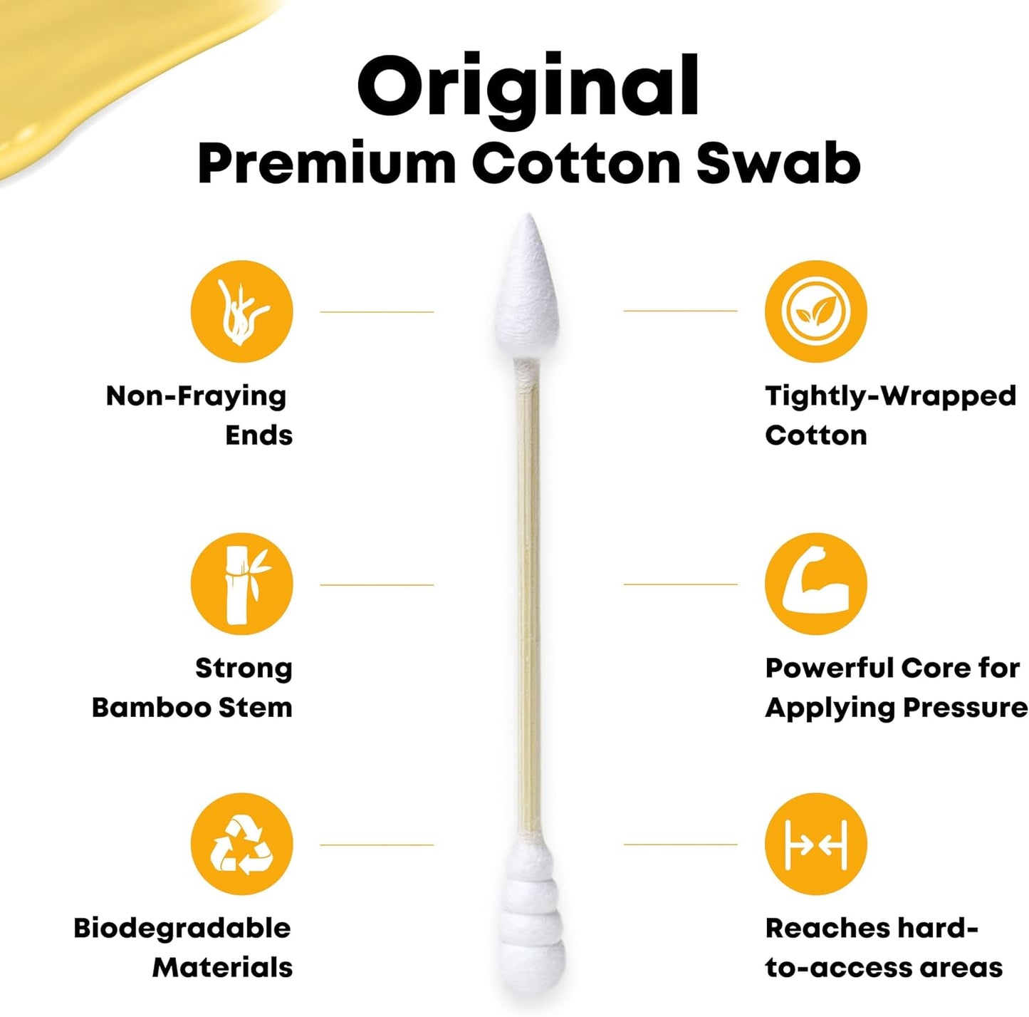 Bamboo Cotton Swabs - Dual-Tip Spiral & Fine Point for Precision | Extra Strong, Lint-Free | 200 Count Box