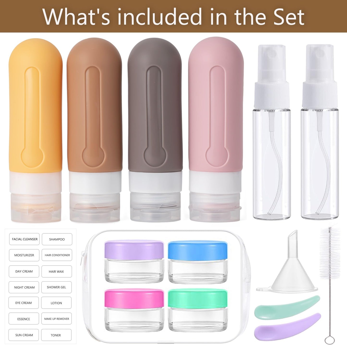 16pack Travel Bottles for Toiletries, TSA Approved LeakProof Squeezable Silicone Toiletry Containers for Shampoo, Conditioner, 3oz Portable Refillable Traveling Size Liquid Containers (16Pcs/Apricot)