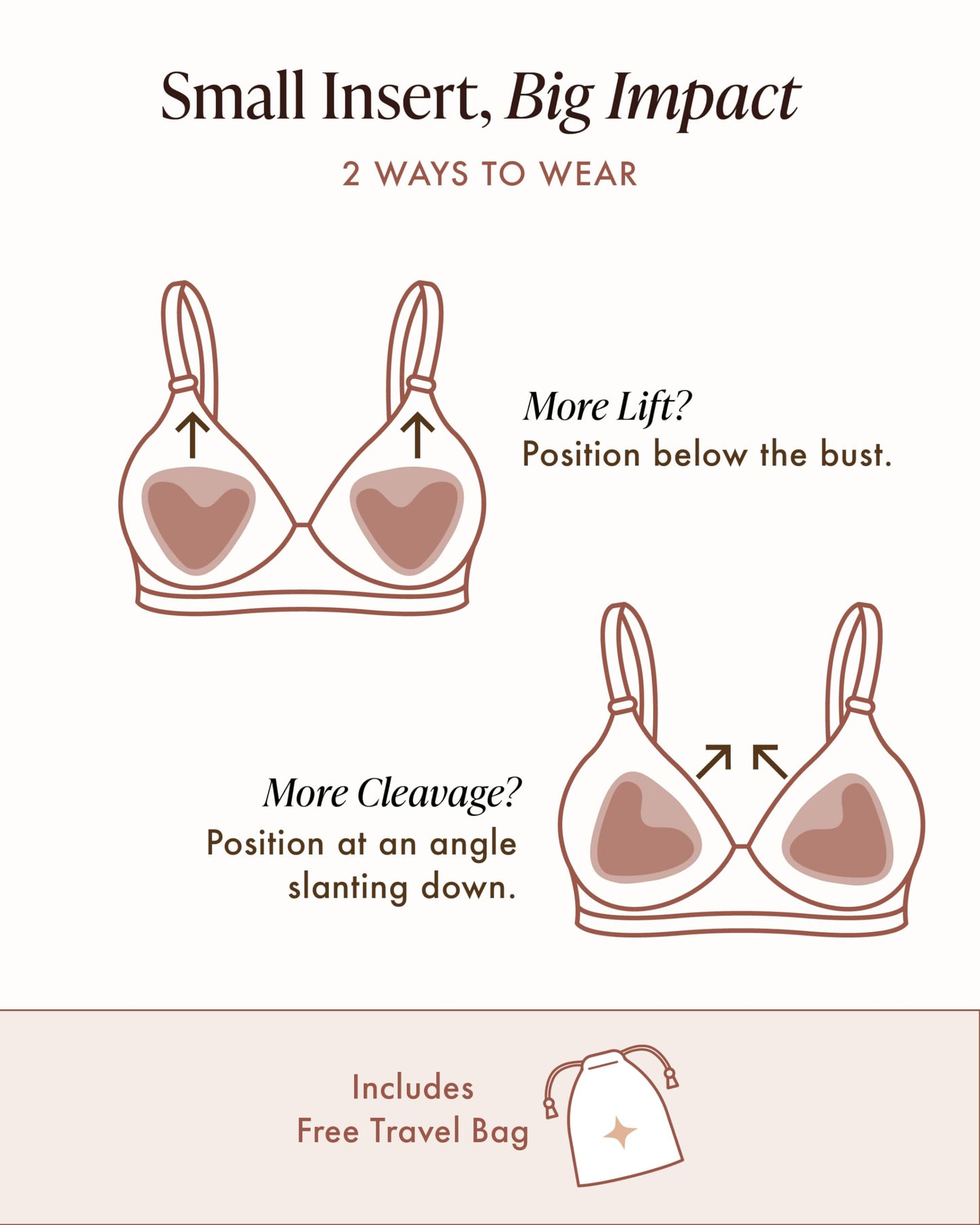Bare Babe Sticky Push Up Inserts, Double Sided Sticky Bra Inserts, Adhesive Bra Pads, Sticky Bra Lift, Push Up for Bikini (Honey, Large)