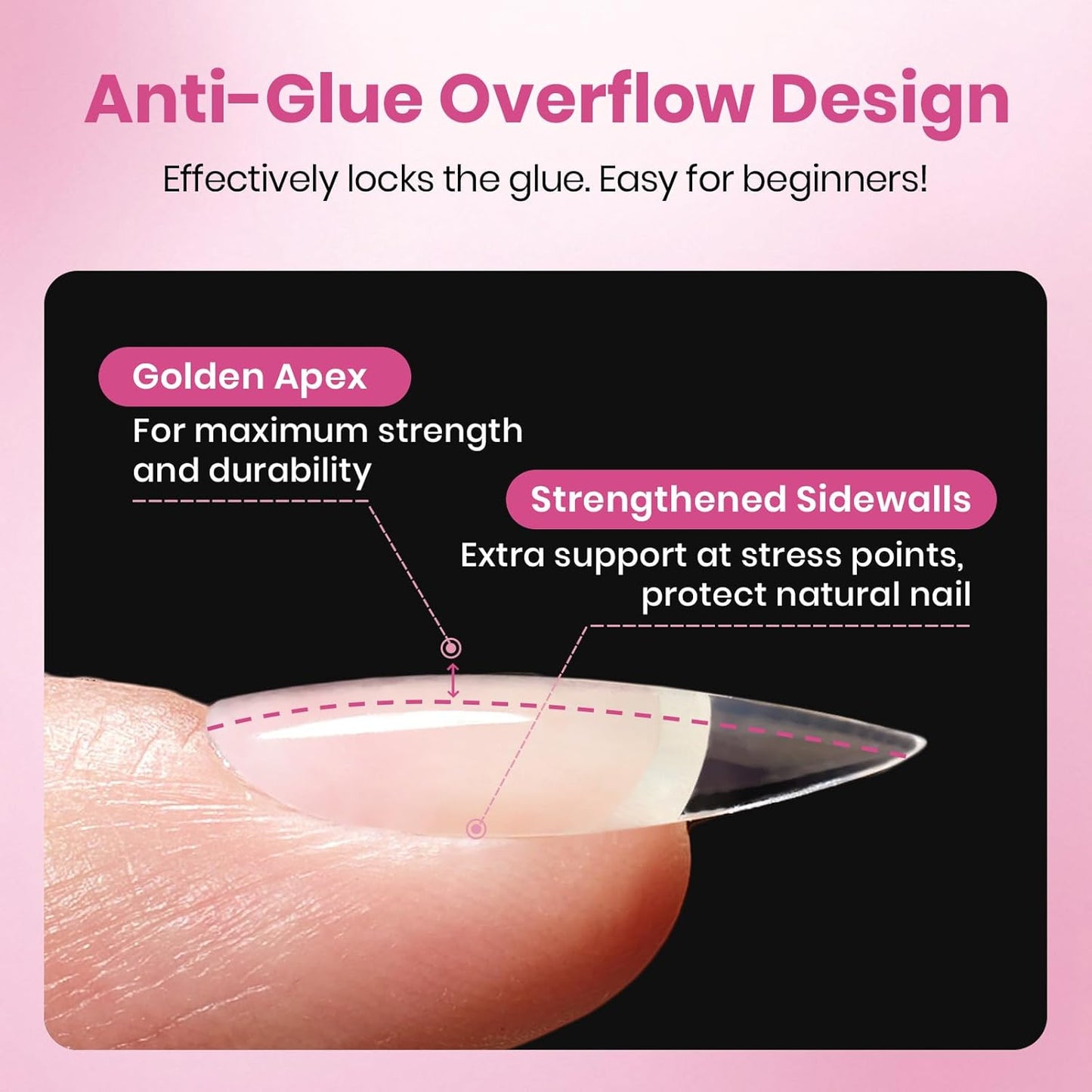 Beetles Medium Almond Nail Tips - 320 Pcs Pre-Etched Half-Matte Full Cover | Easy DIY Nail Extensions for Women
