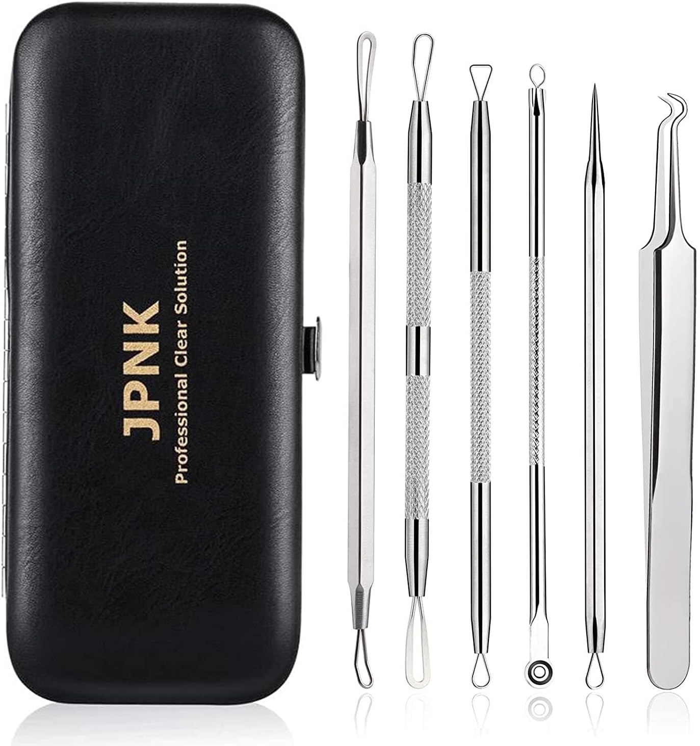 Blackhead Remover Tool Kit - 6 Pcs Comedones Extractor for Acne & Blemish Removal | Includes Leather Bag (Black)