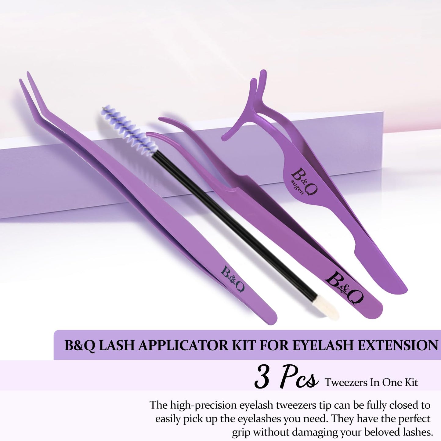 B&Q Eyelash Applicator Tool 3 PCS Lash Applicator Tool Kit Lash Tweezers for Eyelash Extensions Application Tool and Removal （Purple,3 PCS）
