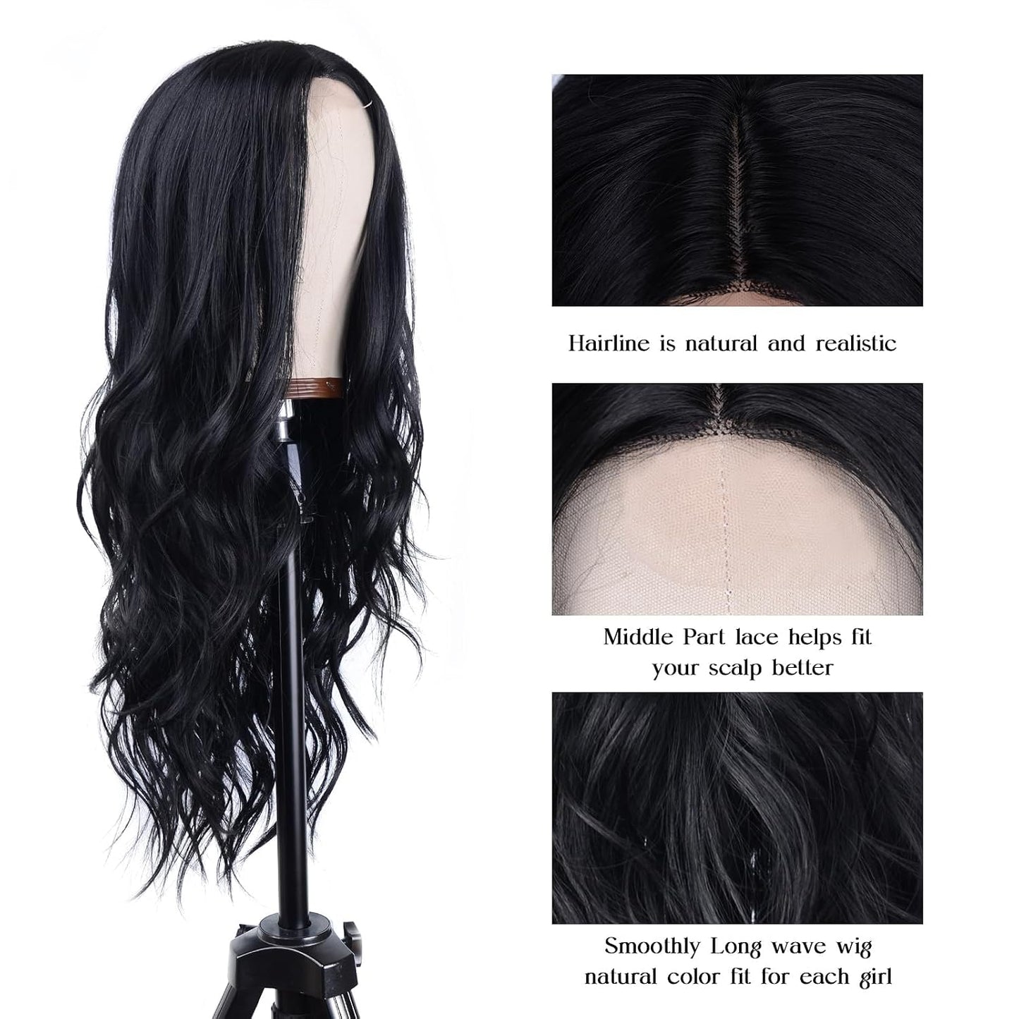 Long Wave Black Wig for Women - 26-Inch Heat Resistant Synthetic Hair | Natural Look for Daily Wear