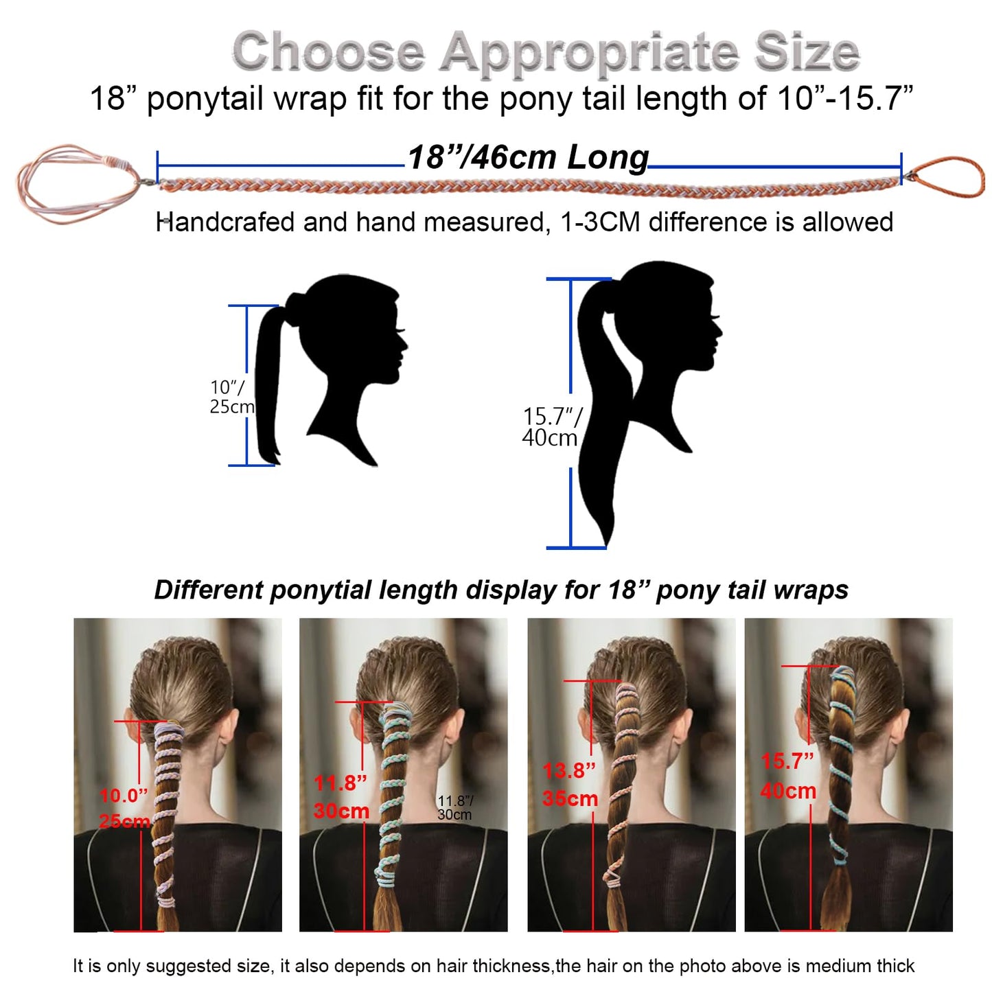 Long Spiral Hair Ties No Damage for Fine Thin Hair, 18" Soft Ponytail Holders Braided Pony Tails Wrap Hair Tie for Women Girls Stretchy Hair Bands for Wind Sports Motorcycle Skiing - 3 Packs