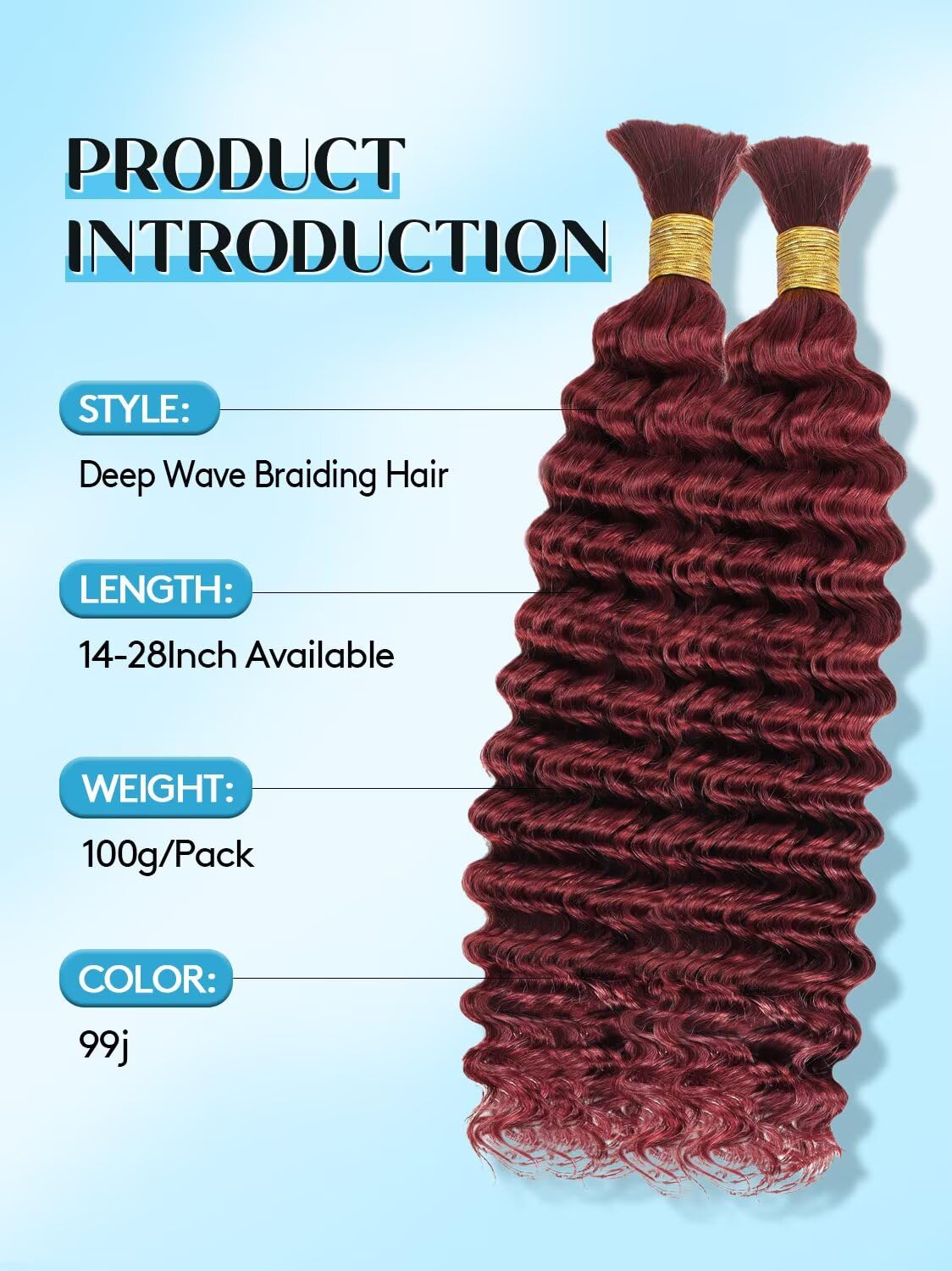 Unprocessed Human Hair for Braiding - #99J Burgundy Pre-Separated Curly Bulk Hair, 28 Inch, 100g, 2 Bundles