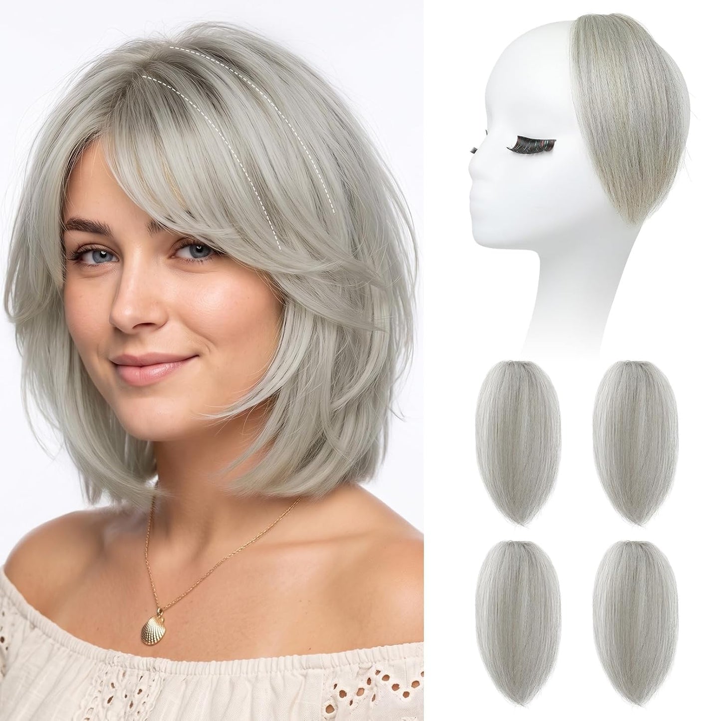 REECHO Clip In Hair Volumizer - Short Thick Hairpieces for Extra Volume | Light Brown with Blonde Highlights, 8 Inch (Pack of 2)