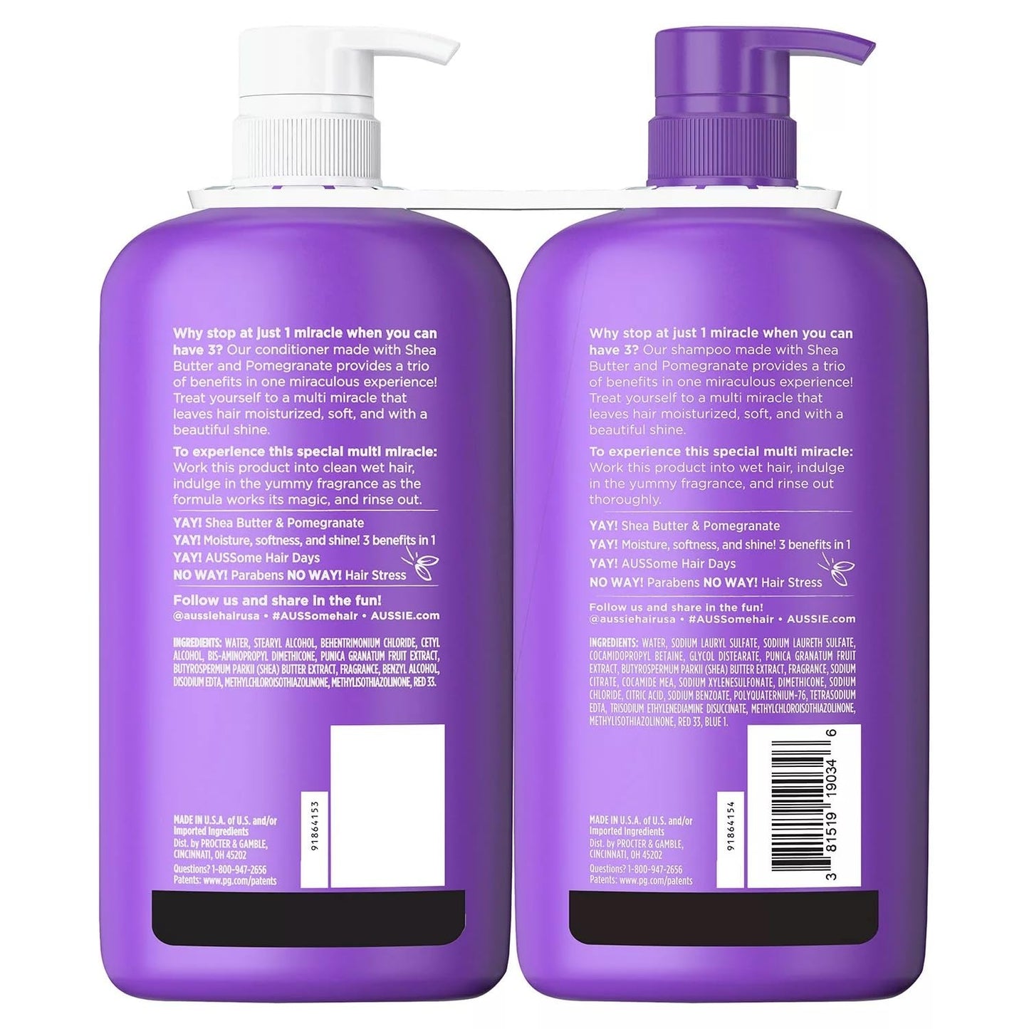 Aussie Multi Miracle Shampoo & Conditioner - Pomegranate & Shea Butter | 33 Fl Oz