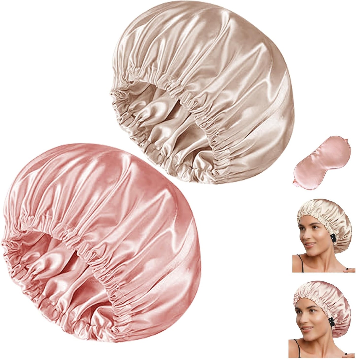 Satin Bonnet Hair Caps for Sleeping - 3 Pcs Silky Night Bonnets for Curly Hair | Women's Sleepwear