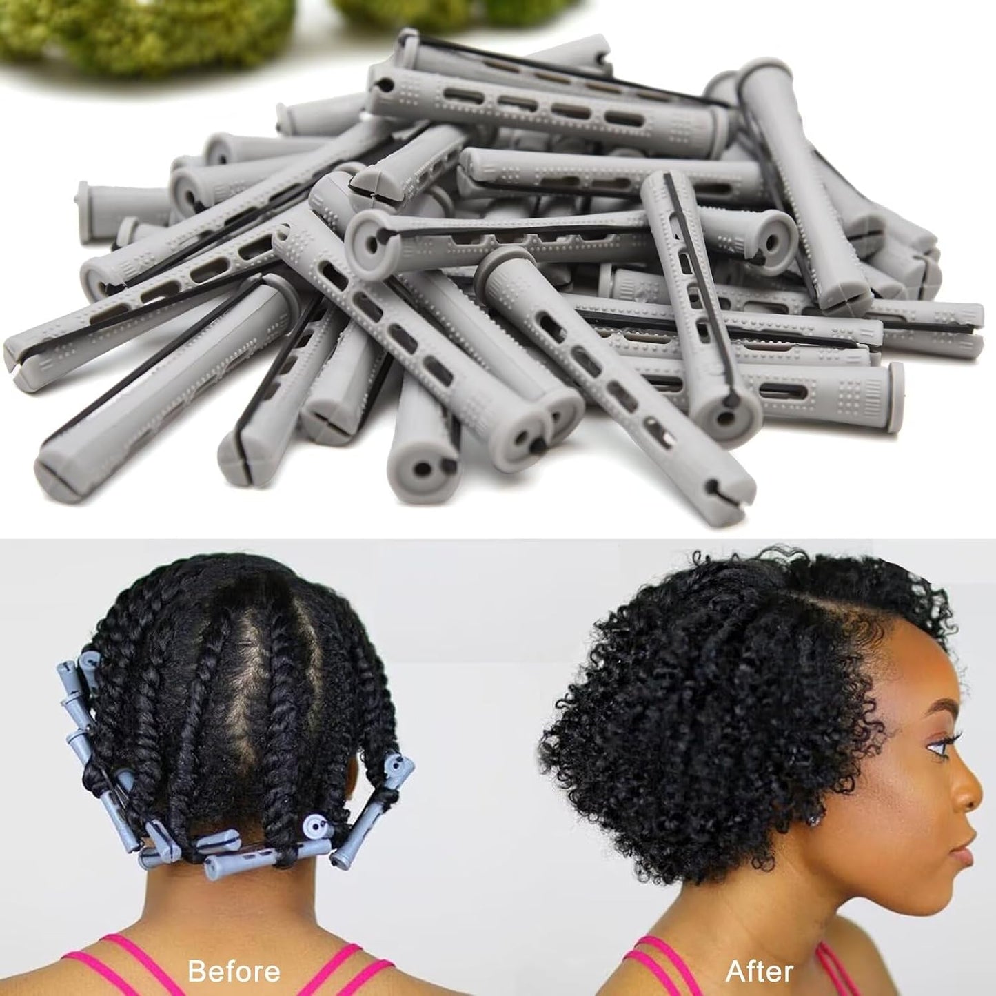 40PCS Perm Rods - Heatless Non-Slip Hair Rollers for Short & Long Hair | 0.59 Inch Grey DIY Hairdressing Tools
