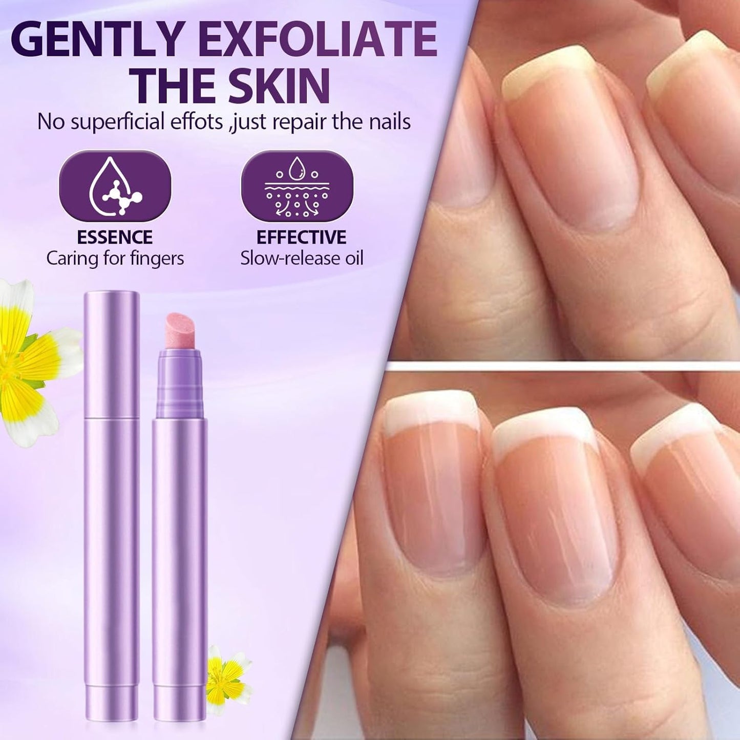 Ceramic Cuticle Oil Pusher Pen Set - 2-in-1 Cuticle Pushers & Oil Pens for Manicure & Pedicure | Purple