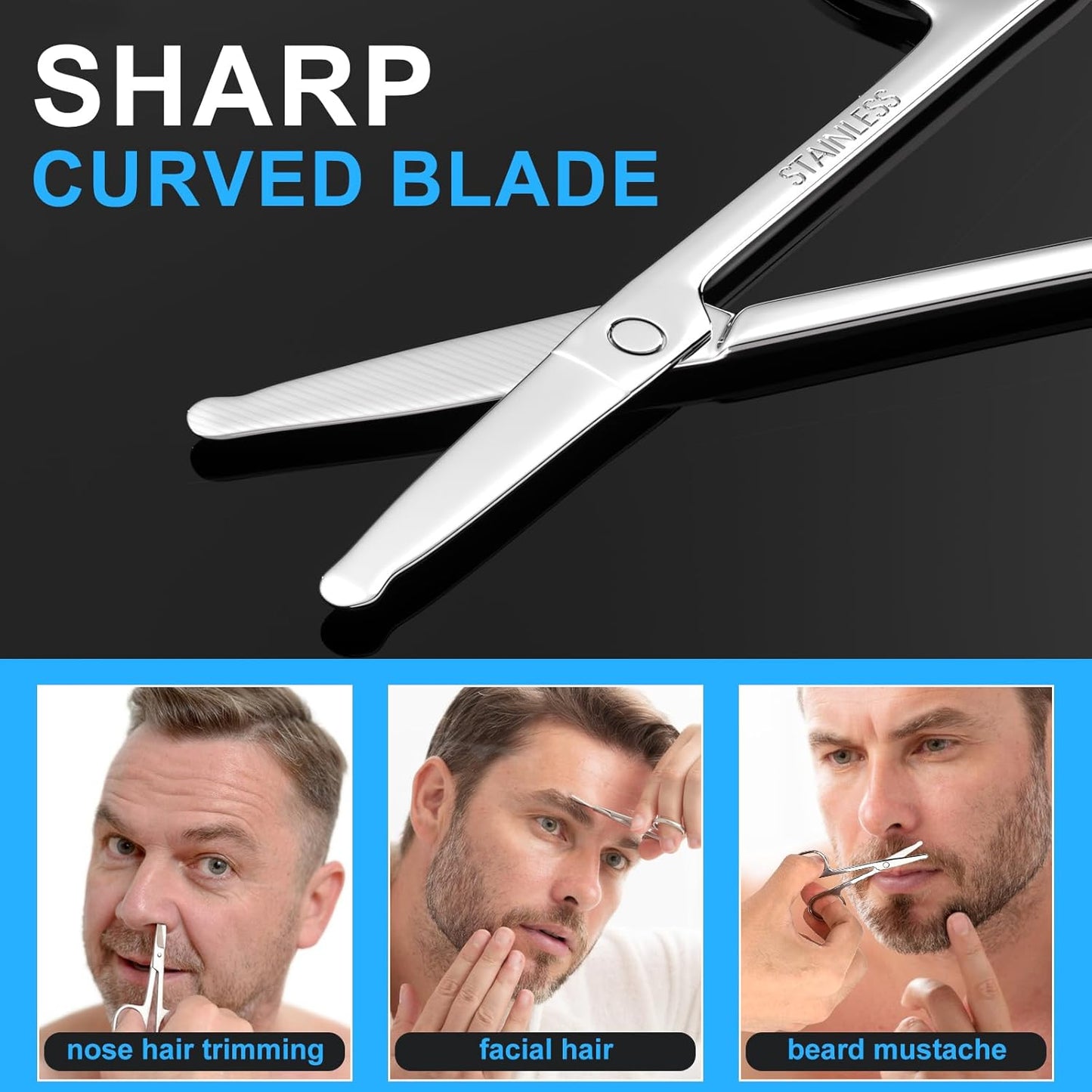 Facial Hair Trimming Scissors Set - Curved & Rounded Safety Tip | 2-Piece for Eyebrows, Nose, Beard, & More
