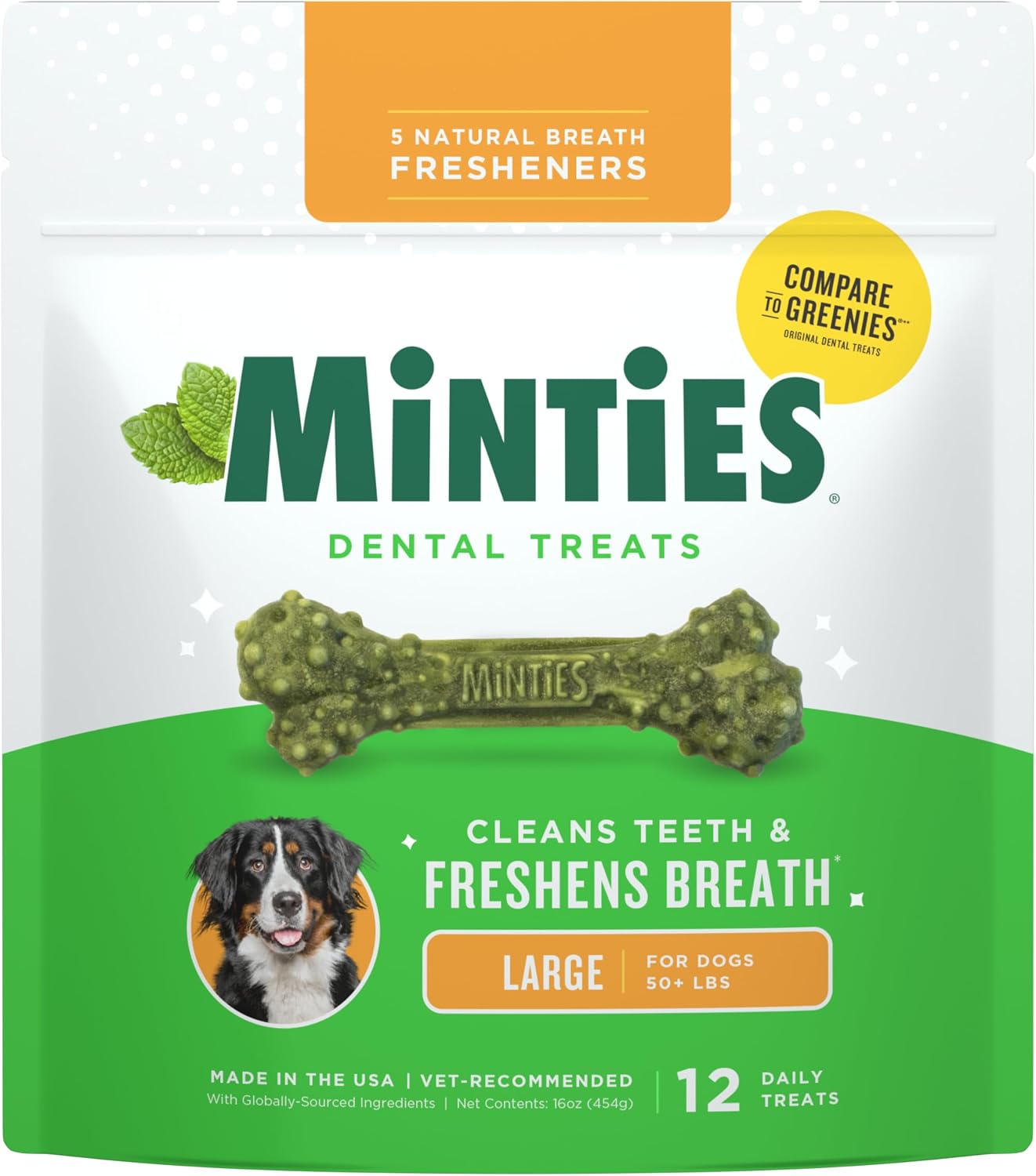 Dog Dental Bone Treats - Minties for Fresh Breath & Clean Teeth | Tiny/Small, 16 Ounces, 40 Count