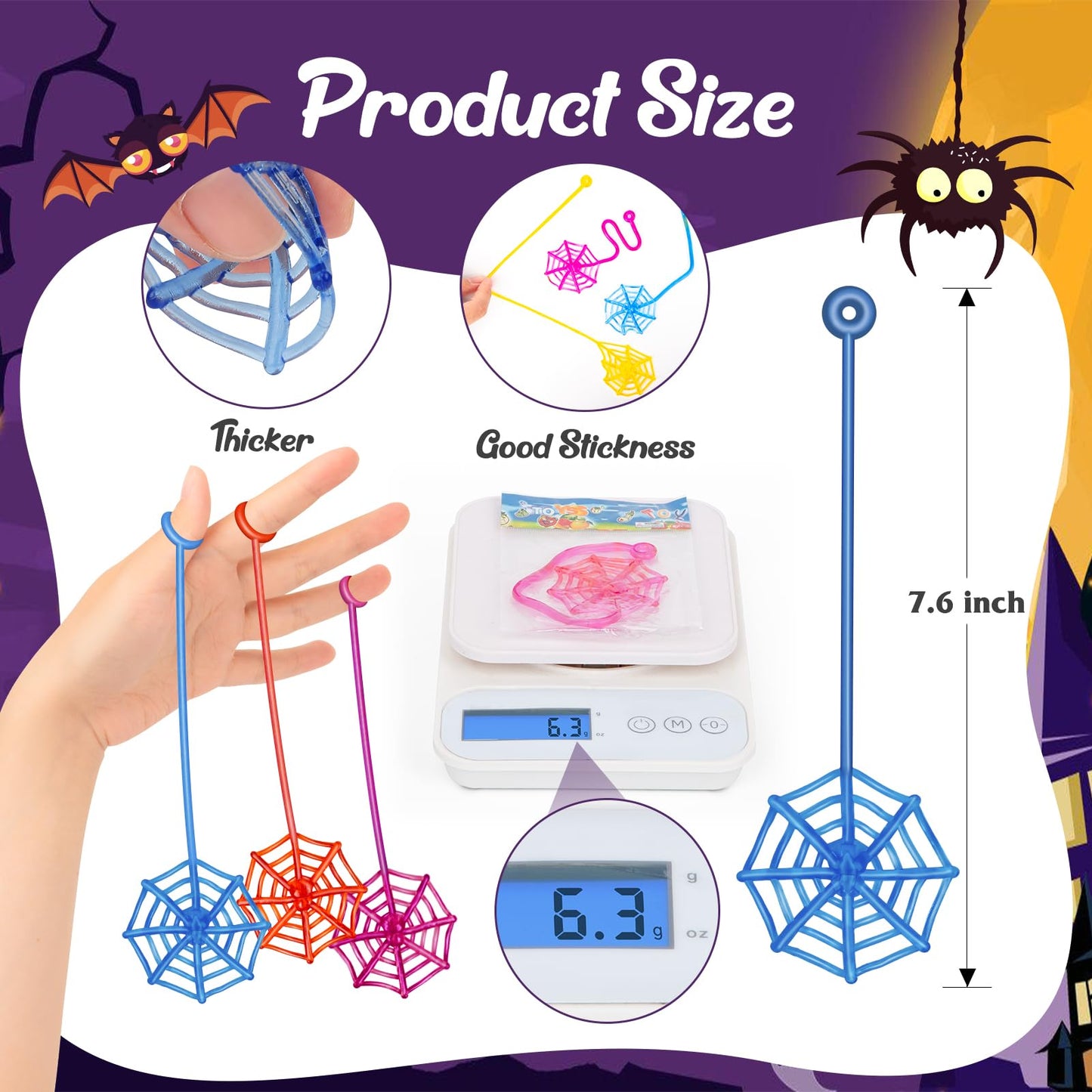 30 Pcs Sticky Spider Web Sticky Hands for Kids Bulk Halloween Party Favors Decorations,Spider Webs for Classroom Prizes,End of The Year Gifts Goodie Bags Stuffers Pinata Stuffers for Boys Girl