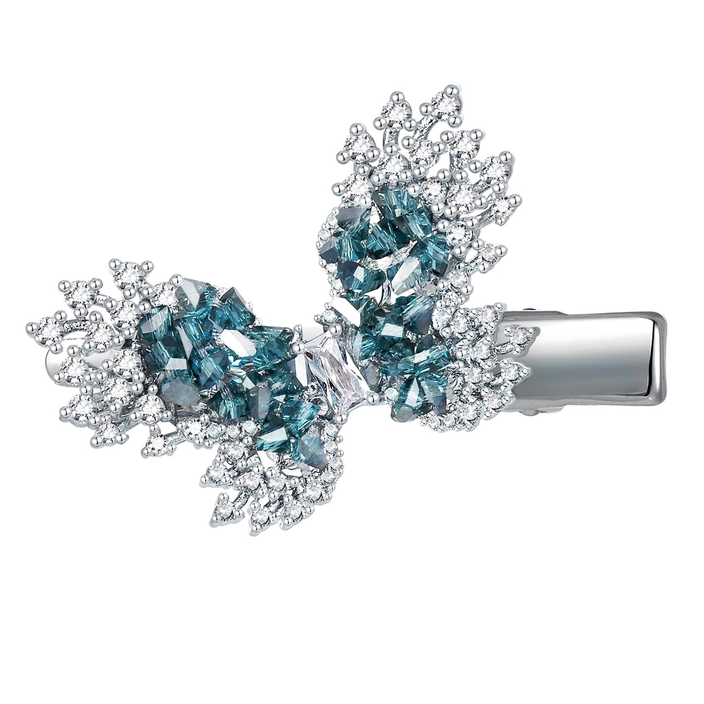Hand-Beaded Crystal Butterfly Hair Claw Clip, SHE'S FREE STYLE JUST FOR YOU 1.5 × 1.1 inch Metal Small Hair Clip with Artificial Zircon, Romantic sparkle Hair Accessories for Women (Blue)