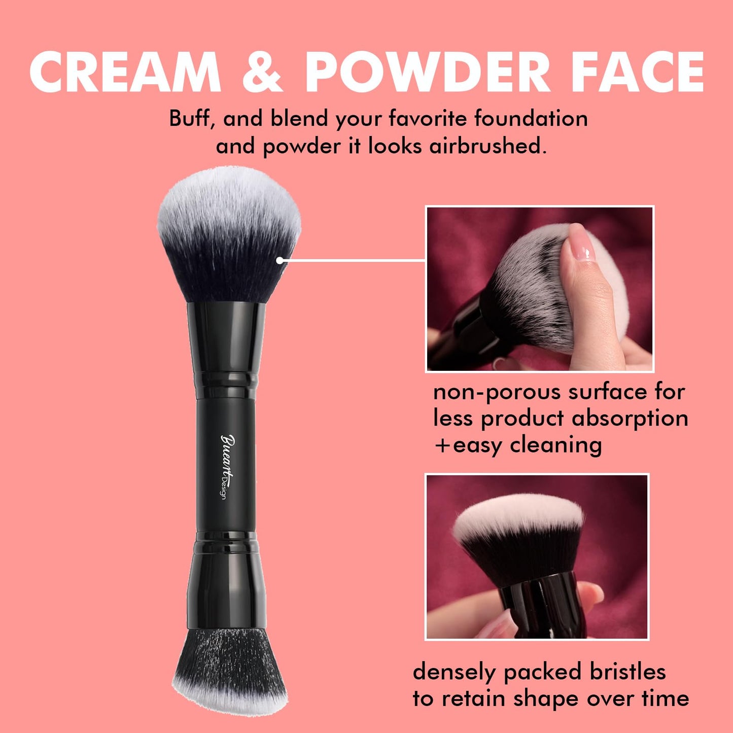 Bueart Design Dual Ended Cream Powder Brush and Complexion Duo Foundation Concealer Brush For Foundation, Setting Powder, Blush, Bronzer, Concealer M4