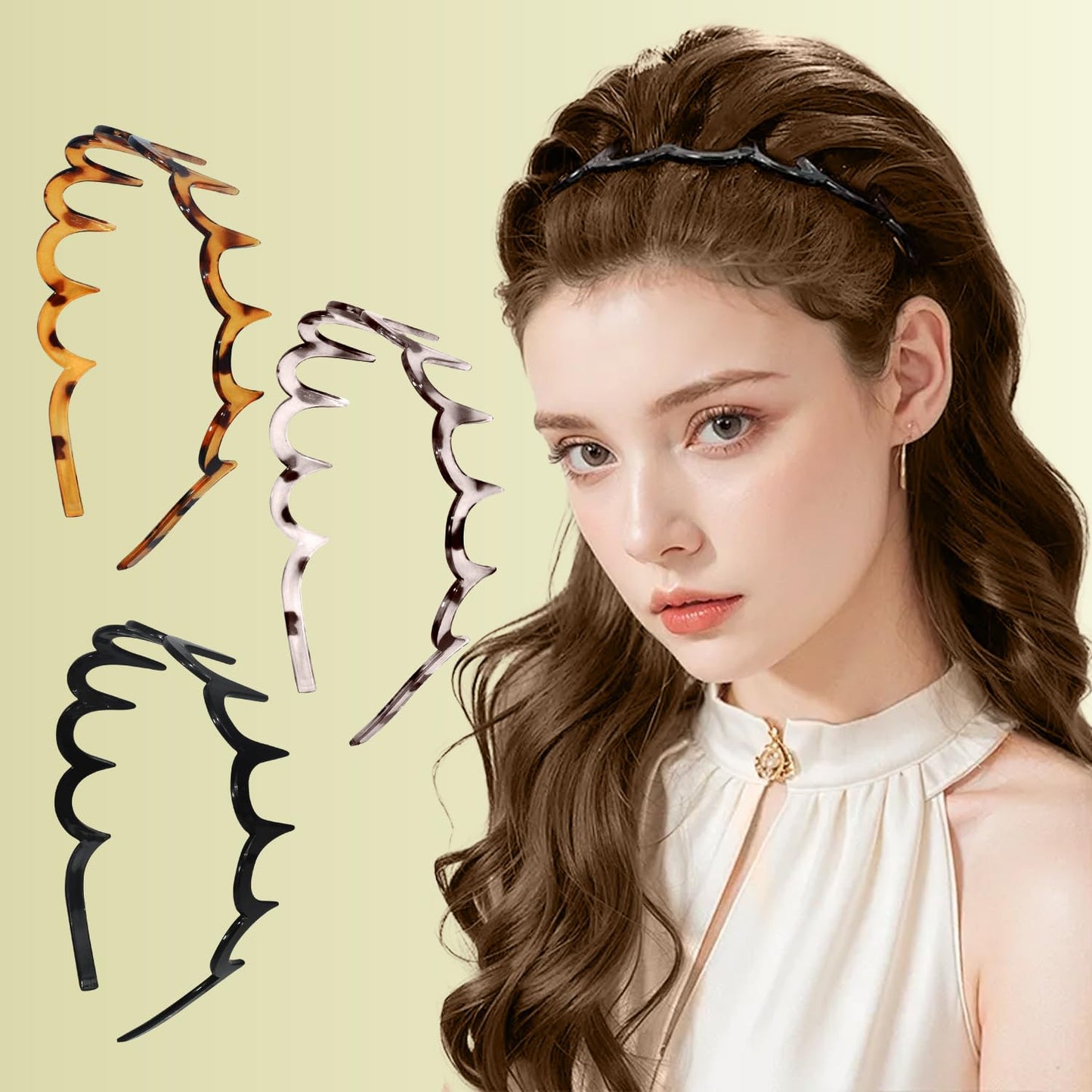 Zig Zag Headbands for Women - 3PC Fashion Comb Hairbands with Teeth | Wavy Slicked Back Styles