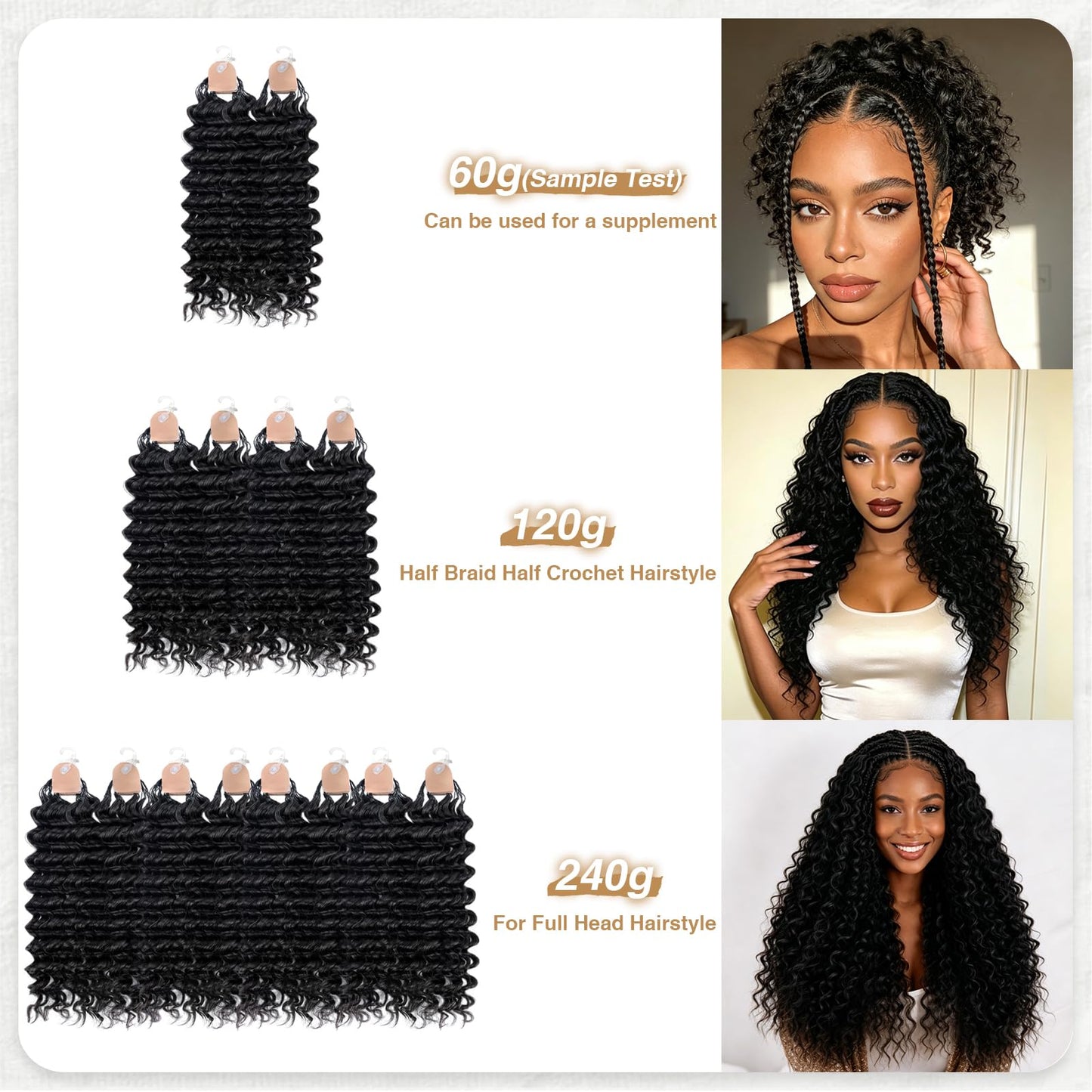 Human Crochet Hair for Black Women 20Inch 120g Pre Separated Deep Wave Hair