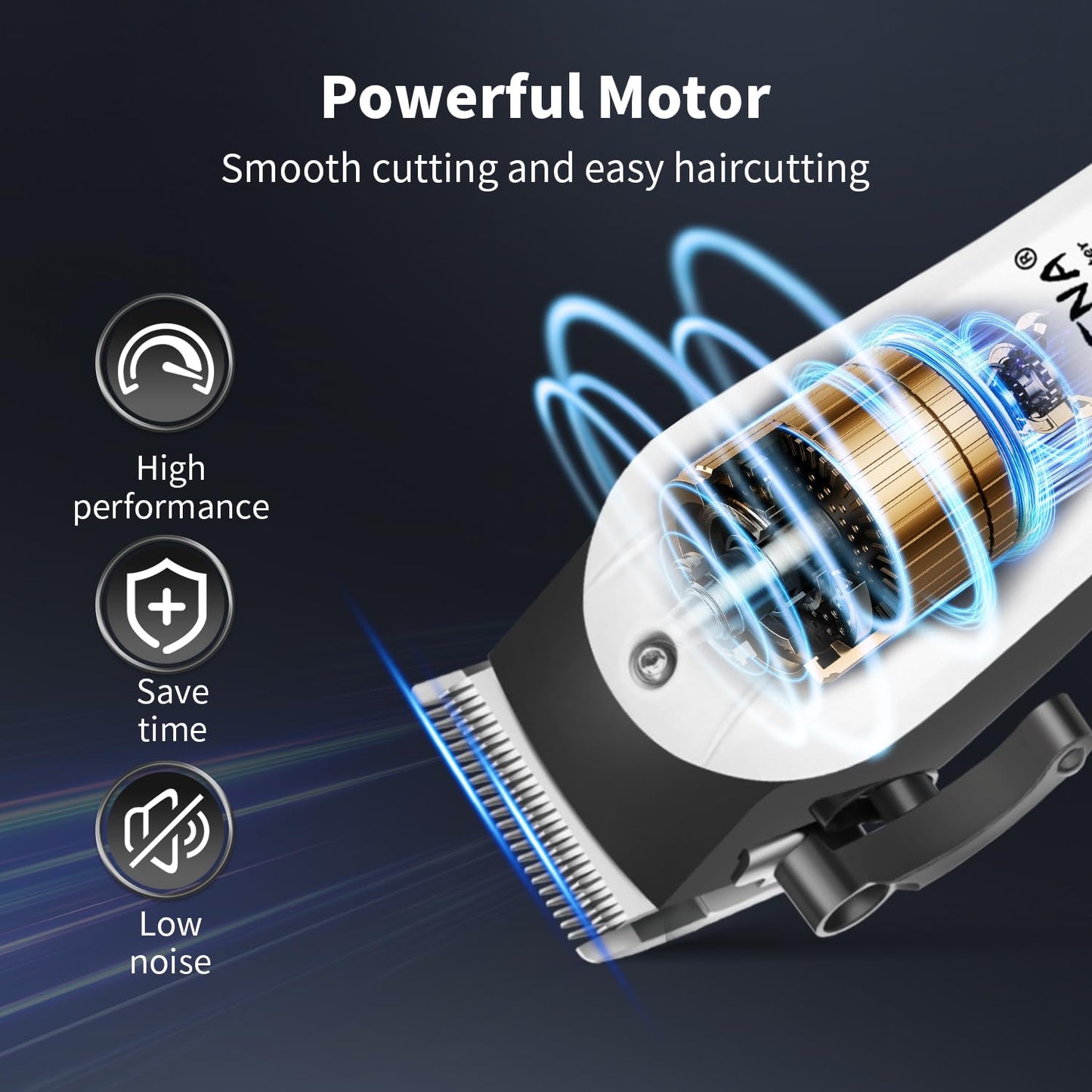 HIENA PRO Electric Hair Clipper & Trimmer for Men, Professional Cordless Barber Clipper with LED Display, Rechargeable Hair-Cutting Clippers, Perfect Gifts for Men(White)