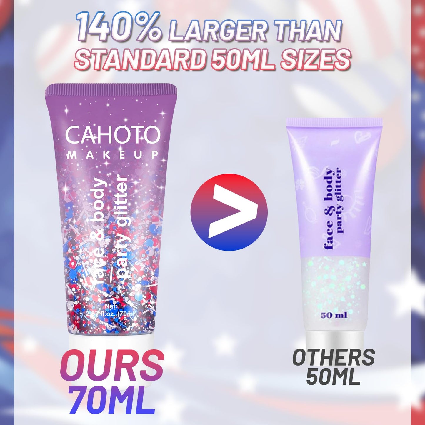 CAHOTO Flag Hex Strip Glitter Gel, Red White Blue Hexagon Strip, Patriotic Pride USA Flag Sparkling Sequins for Independence Day 4th of July Memorial Day Semiquincentennial 250 Anniversary, 70ml