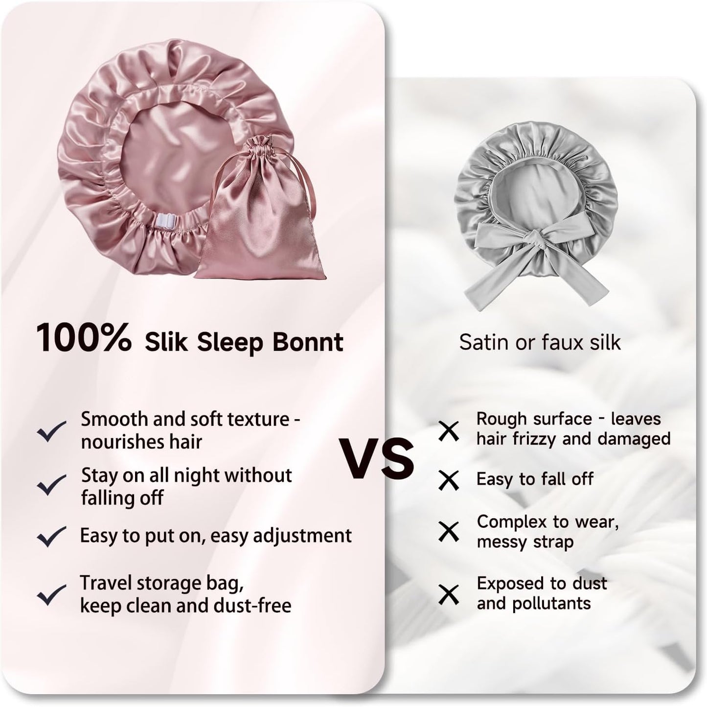 100% Mulberry Silk Bonnet for Women - 22 Momme Double Layer Non-Slip Sleep Cap | Adjustable Hair Wrap