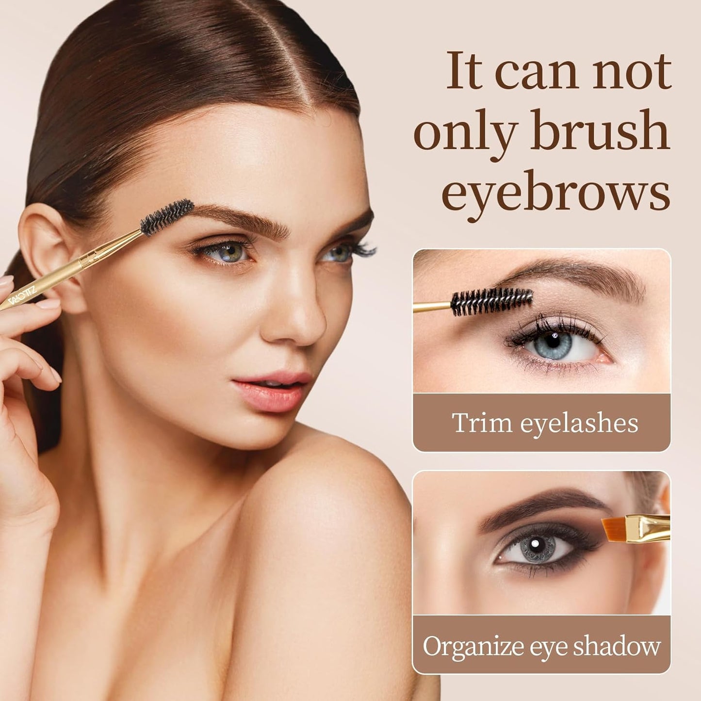 Dual Ended Eyebrow Brush Set - Premium Angled Brow Brush & Spoolie Duo | Soft Synthetic Bristles, Gold Finish