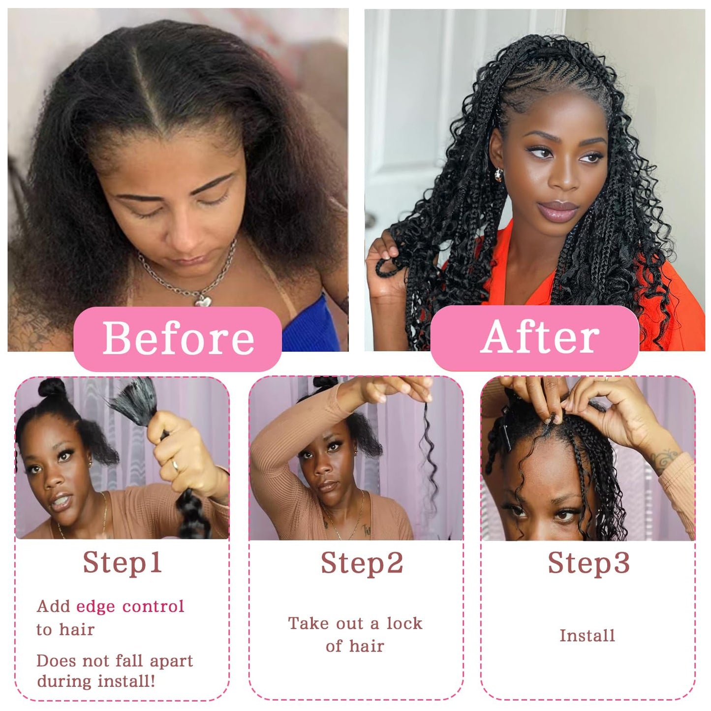 22 Inch Human Braiding Hair - Boho Deep Wave Bulk Brazilian Virgin Hair | 3 Bundles, 110g, Natural Color