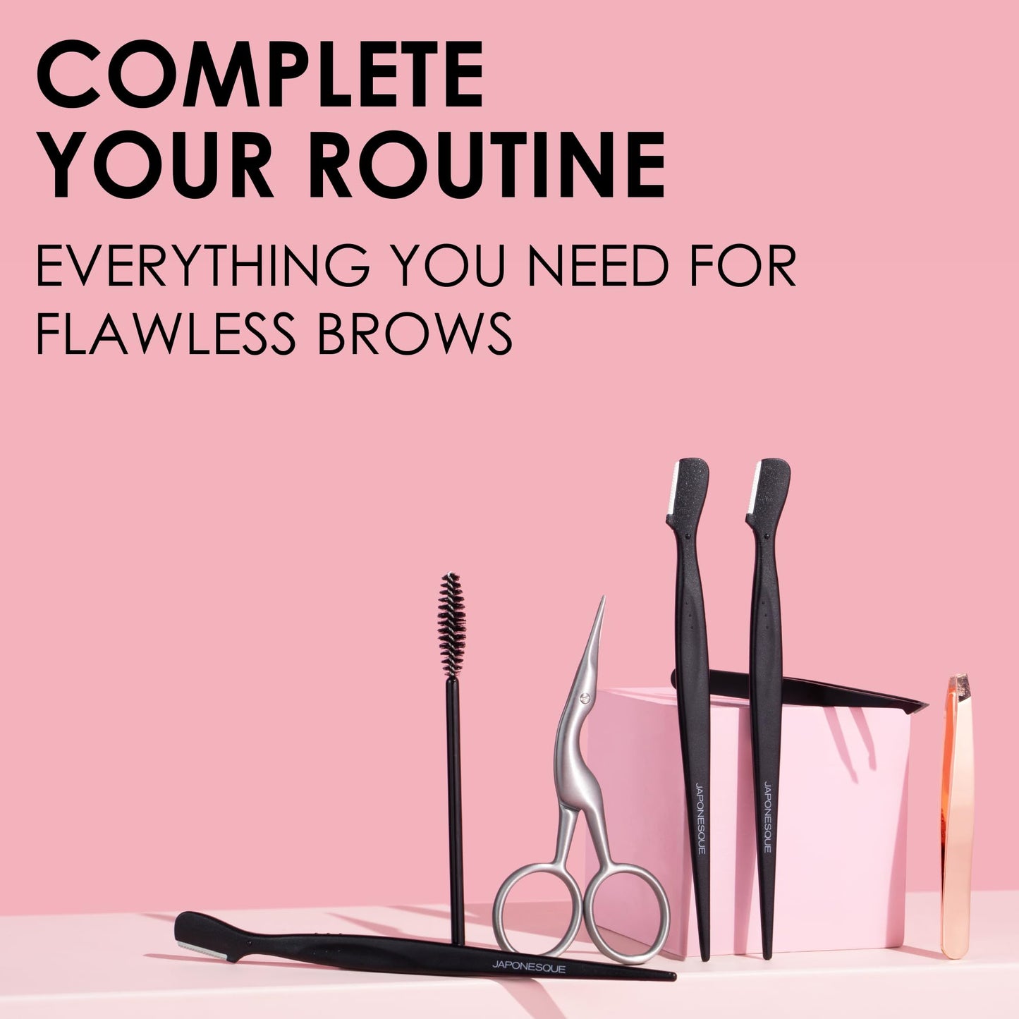 JAPONESQUE Brow Scissors and Spoolie, Stainless Steel Scissors for Brow Grooming and Trimming, Brush Tool for Brow Shaping