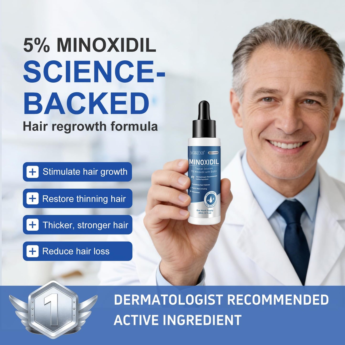 8 Pack 5% Minoxidil with Biotin Hair and Beard Growth Treatment for Men and Women, Liquid Minoxidil Solution for Thicker, Fuller Hair, 8 Month Supply